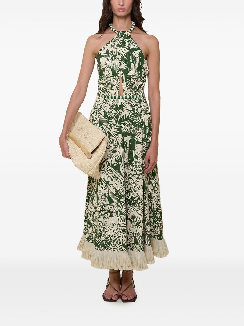 Johanna Ortiz halterneck fringed-hem midi dress outlook