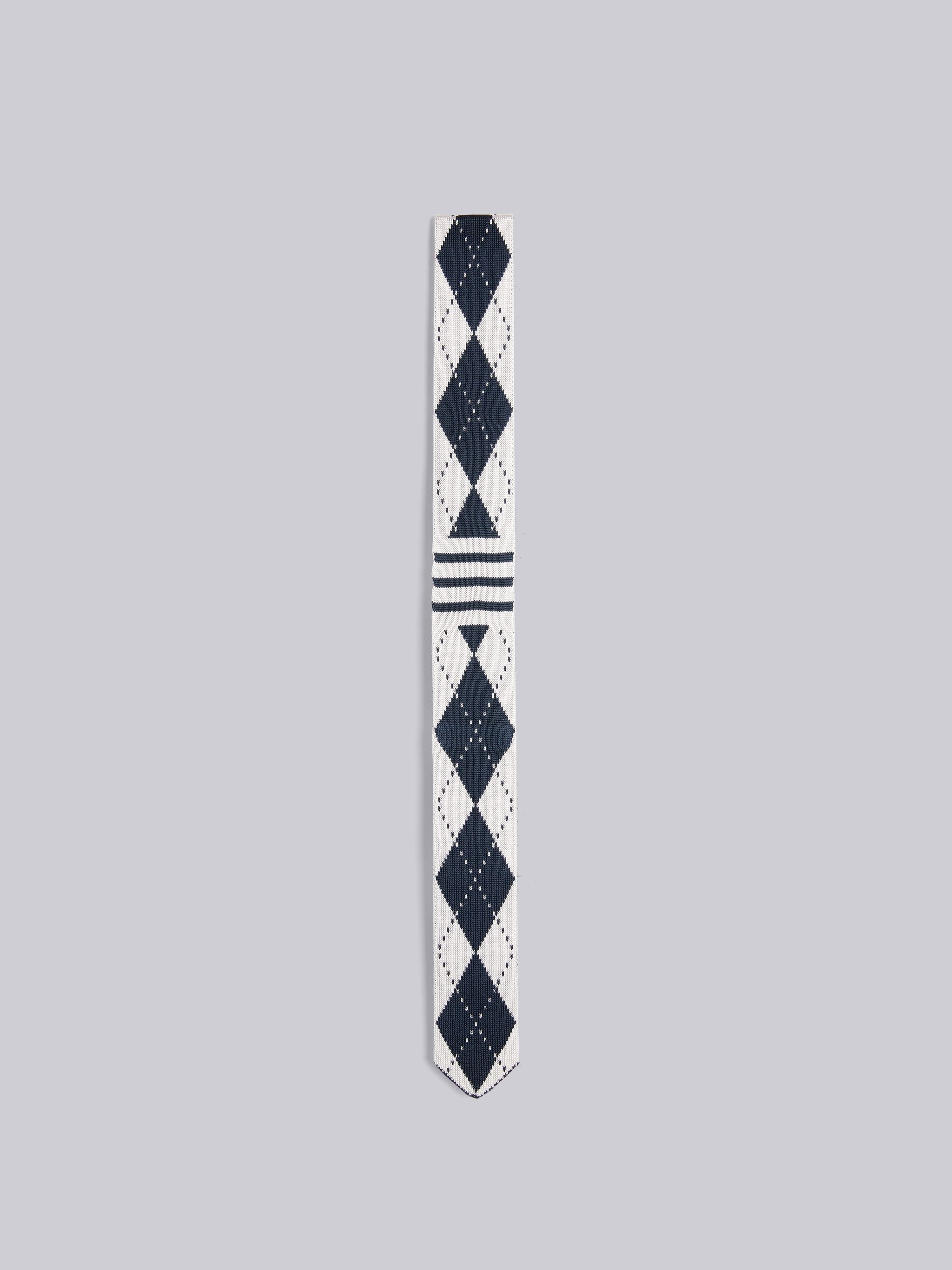 Navy Knitted Silk Jacquard Argyle 4-Bar Tie - 1