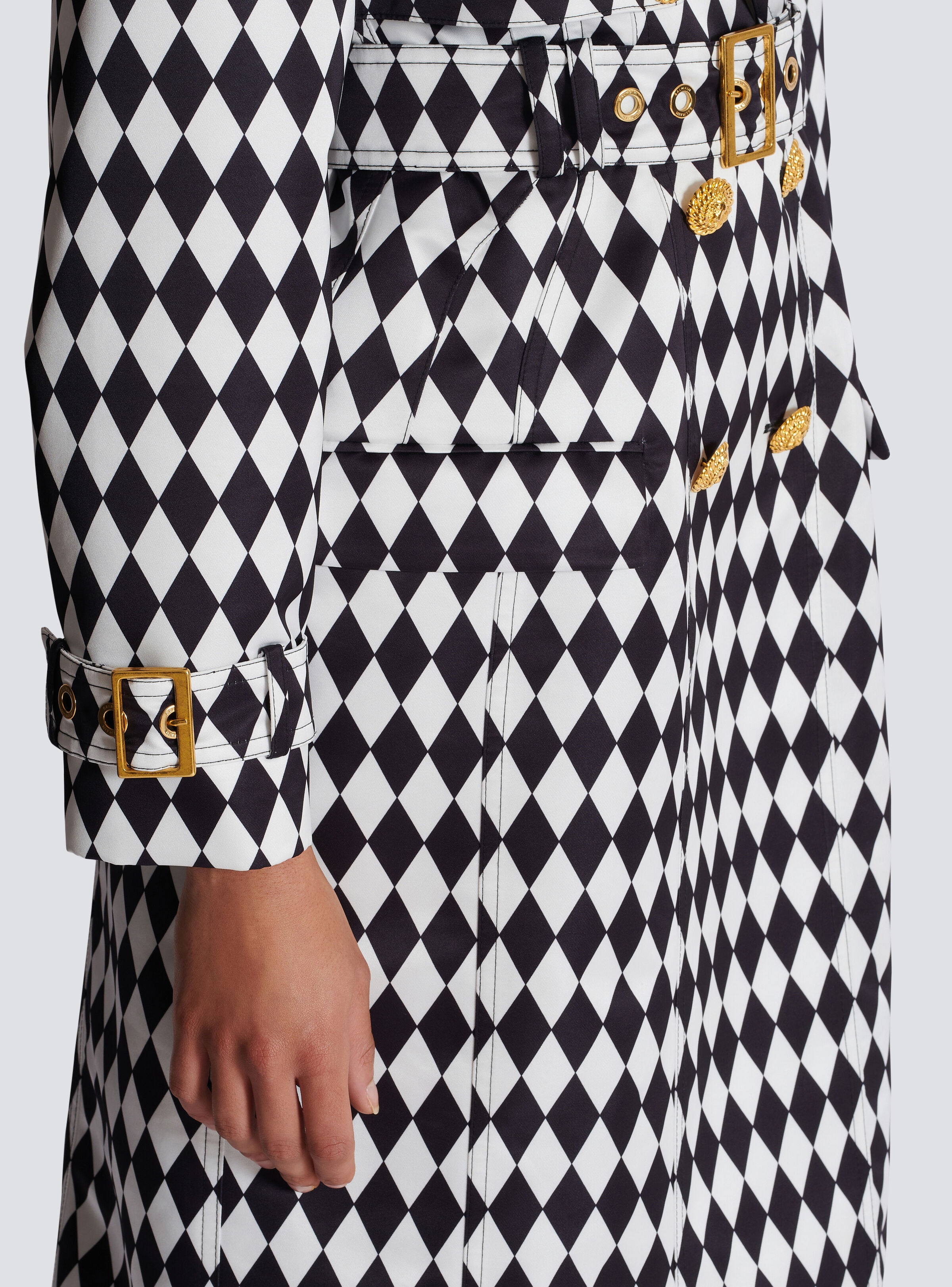 Diamond print belted trench coat - 8