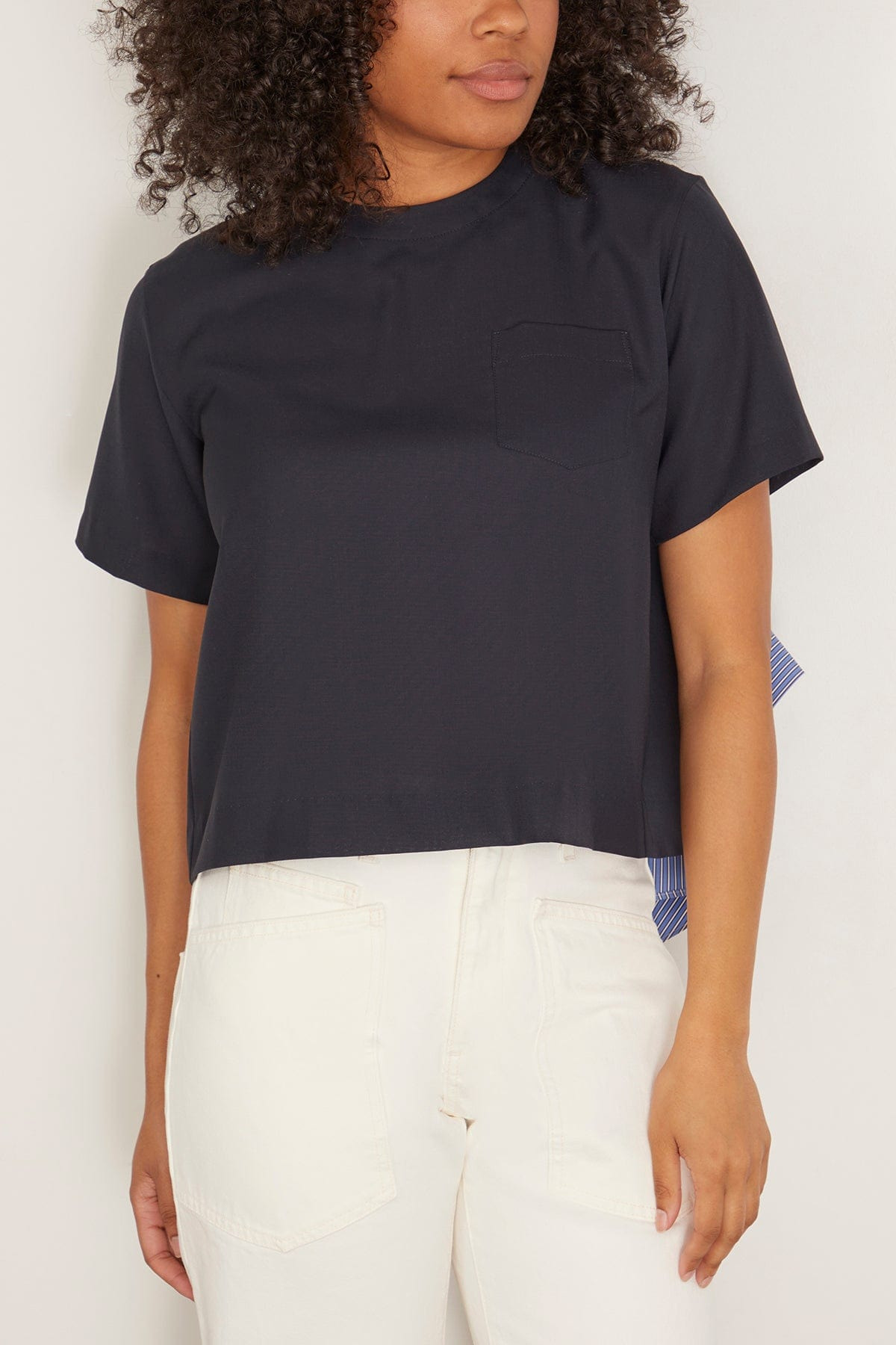 Suiting x Poplin Pullover in Navy x Blue Stripe - 4