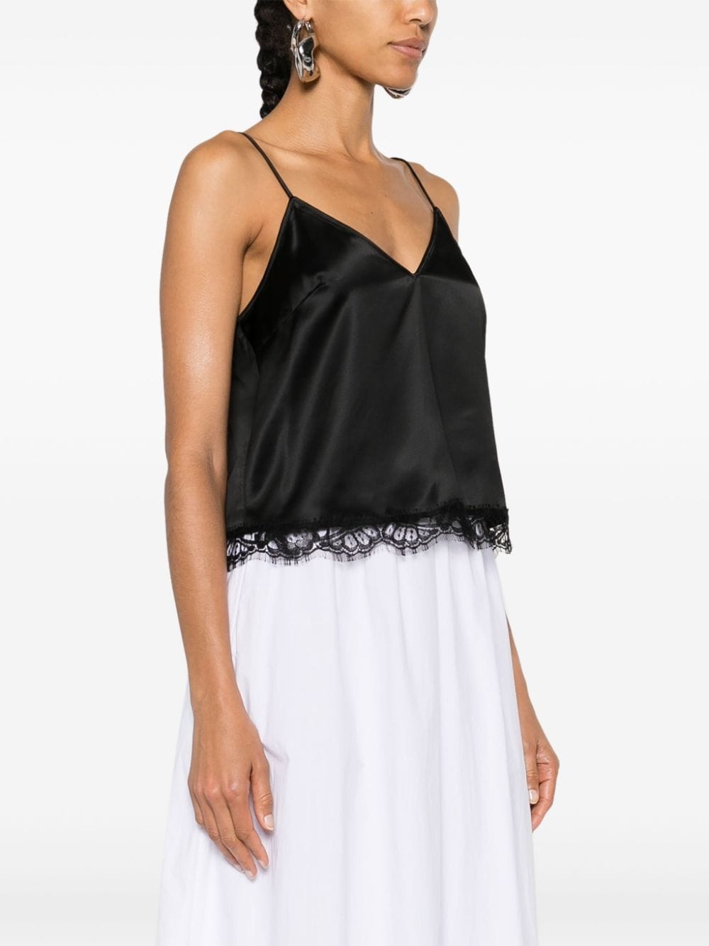 lace-trim satin crop top - 3