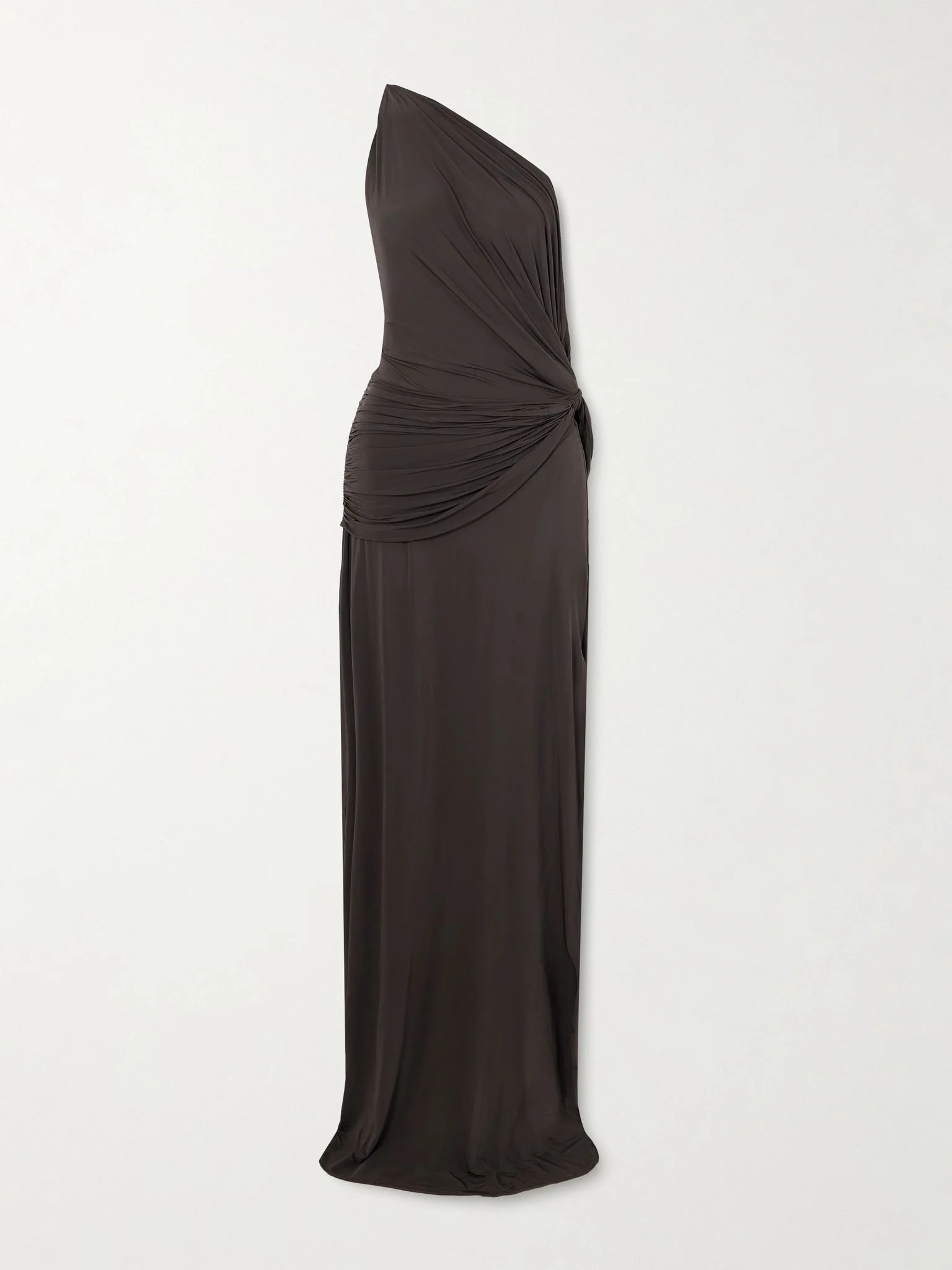 One-shoulder draped stretch-jersey gown Dark gray - 1
