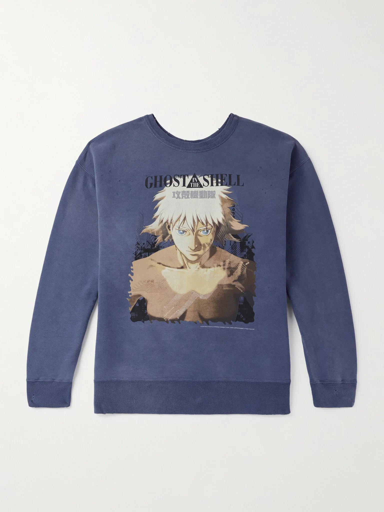 + Ghost in the Shell Distressed Printed Cotton-Jersey Sweatshirt Navy - 1