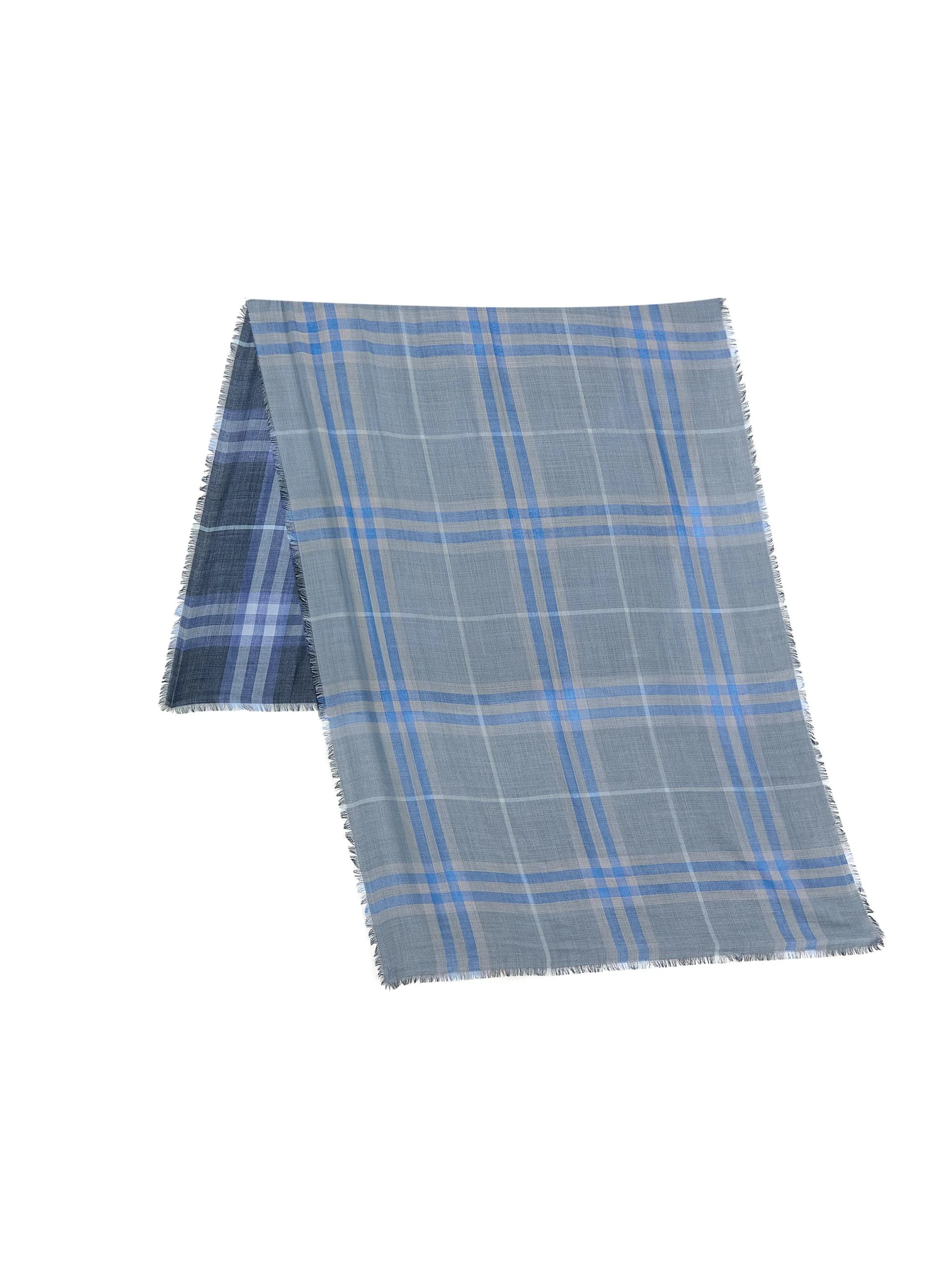 Women's Check Wool-Silk Scarf - Dive Torrent Blue - 1