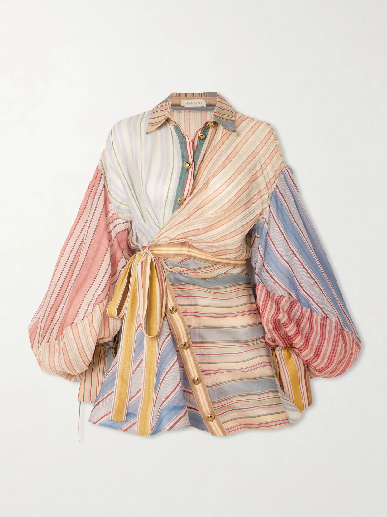 Rebellion Patchwork Striped Linen And Silk-blend Voile Mini Wrap Dress - 1