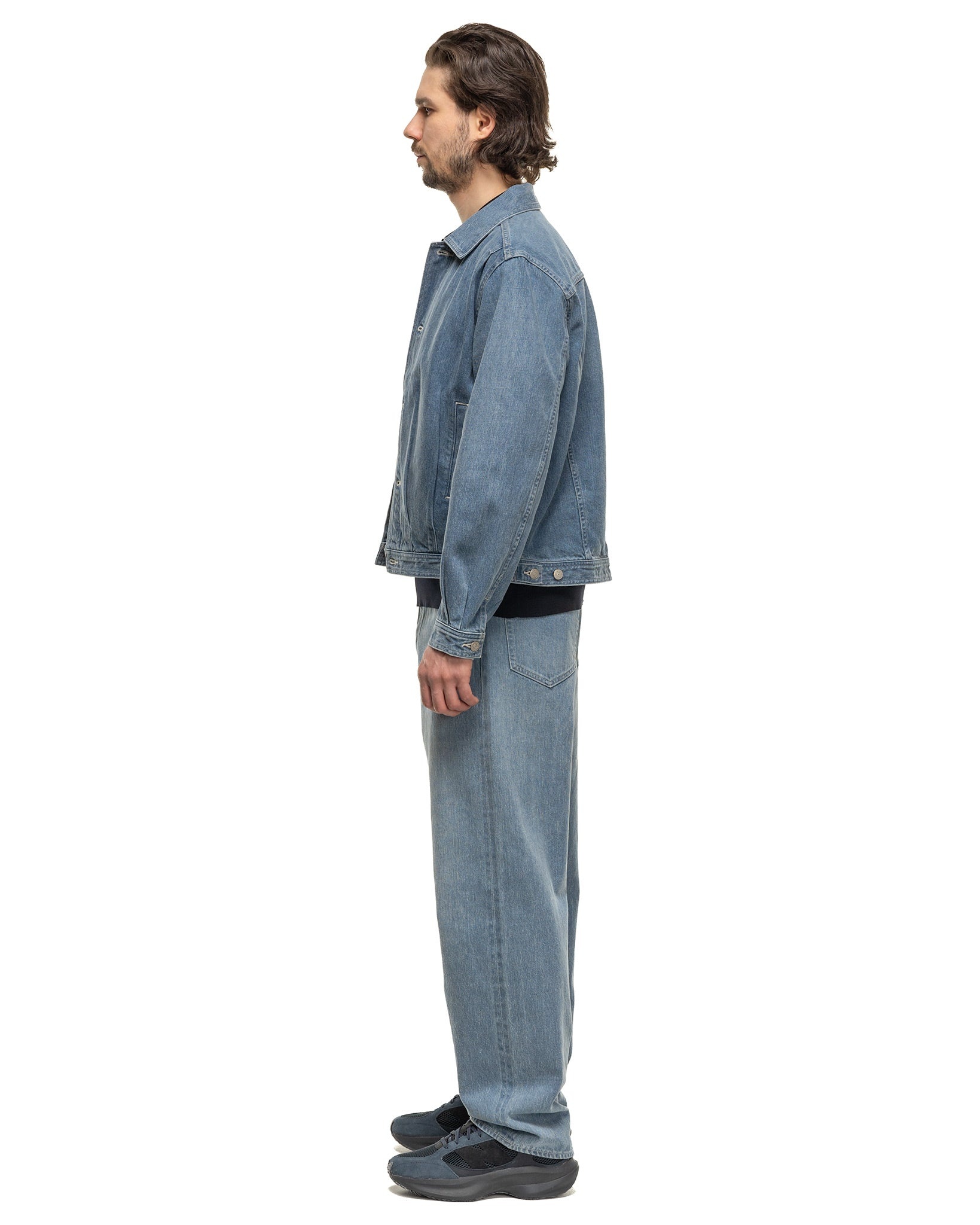 Selvedge Faded Light Denim Wide Pants Light Indigo - 3