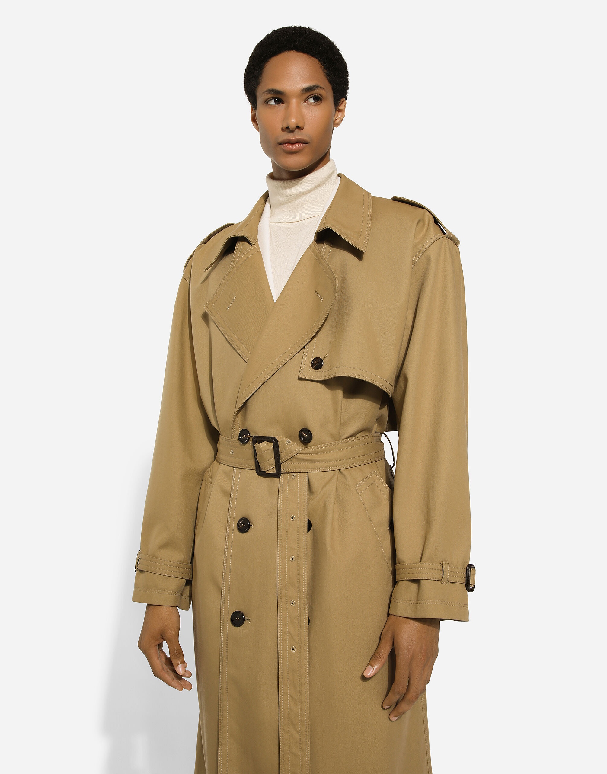 Double-breasted cotton trench coat - 4