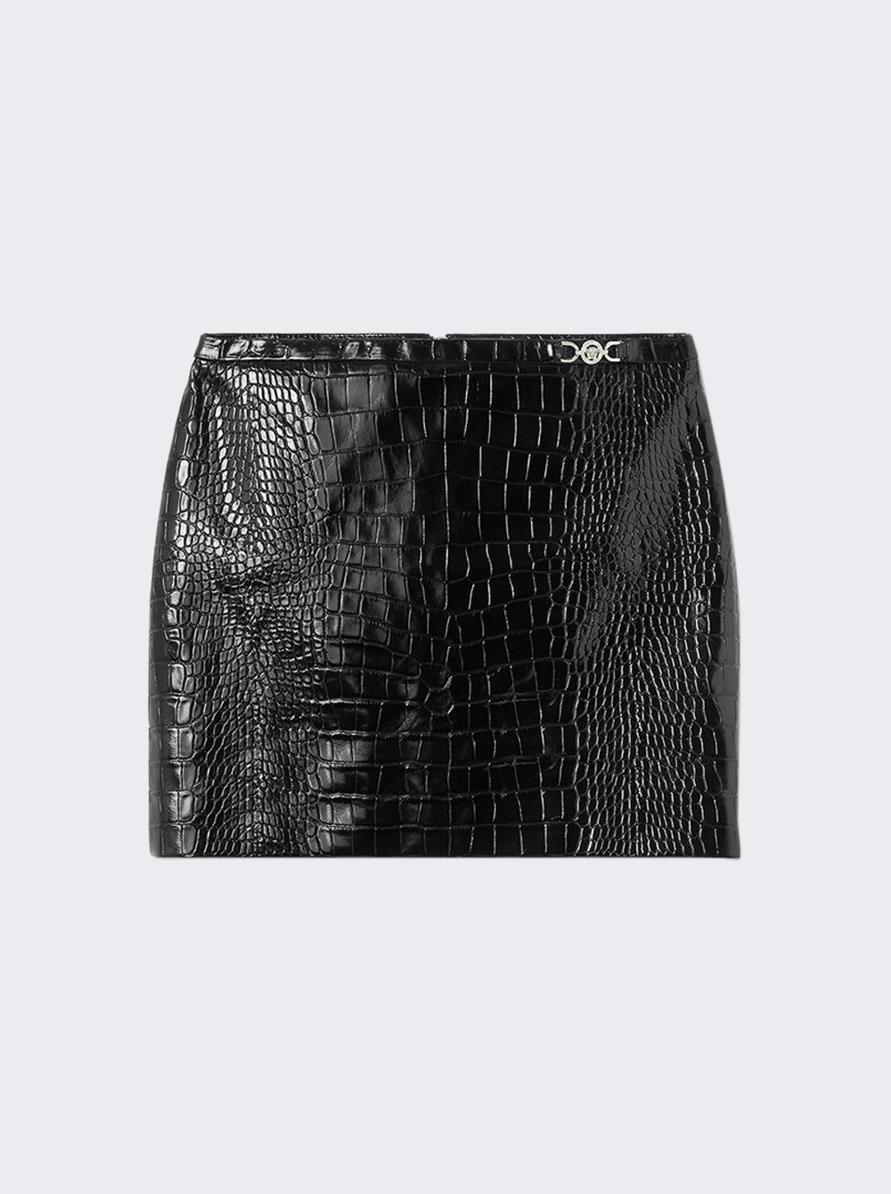 Crocodile-Effect Leather Mini Skirt Black - 1