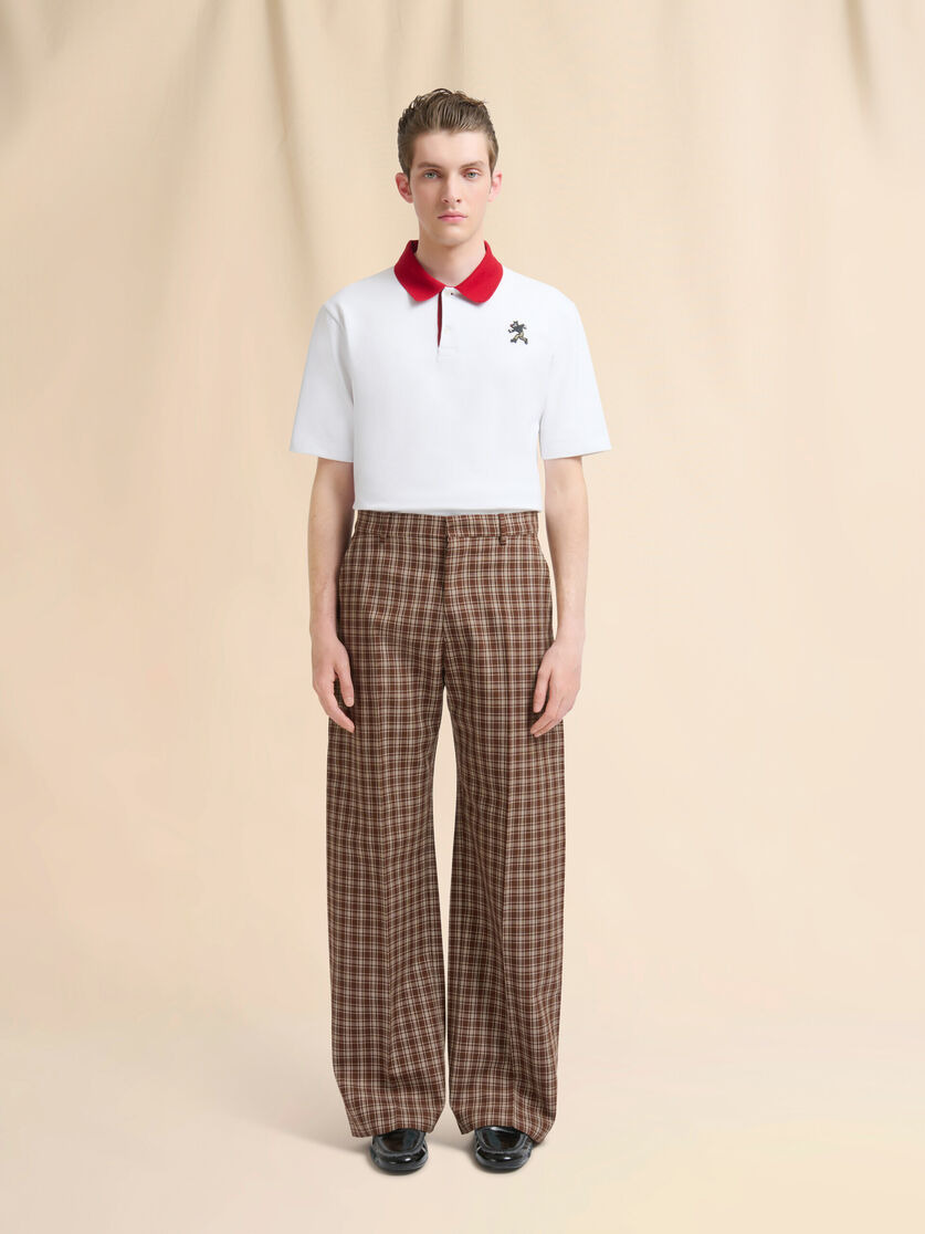 BROWN WOOL TROUSERS WITH CHECKED PATTERN - 2