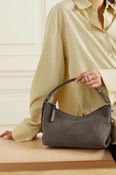 Brunello Cucinelli Leather-trimmed suede shoulder bag outlook