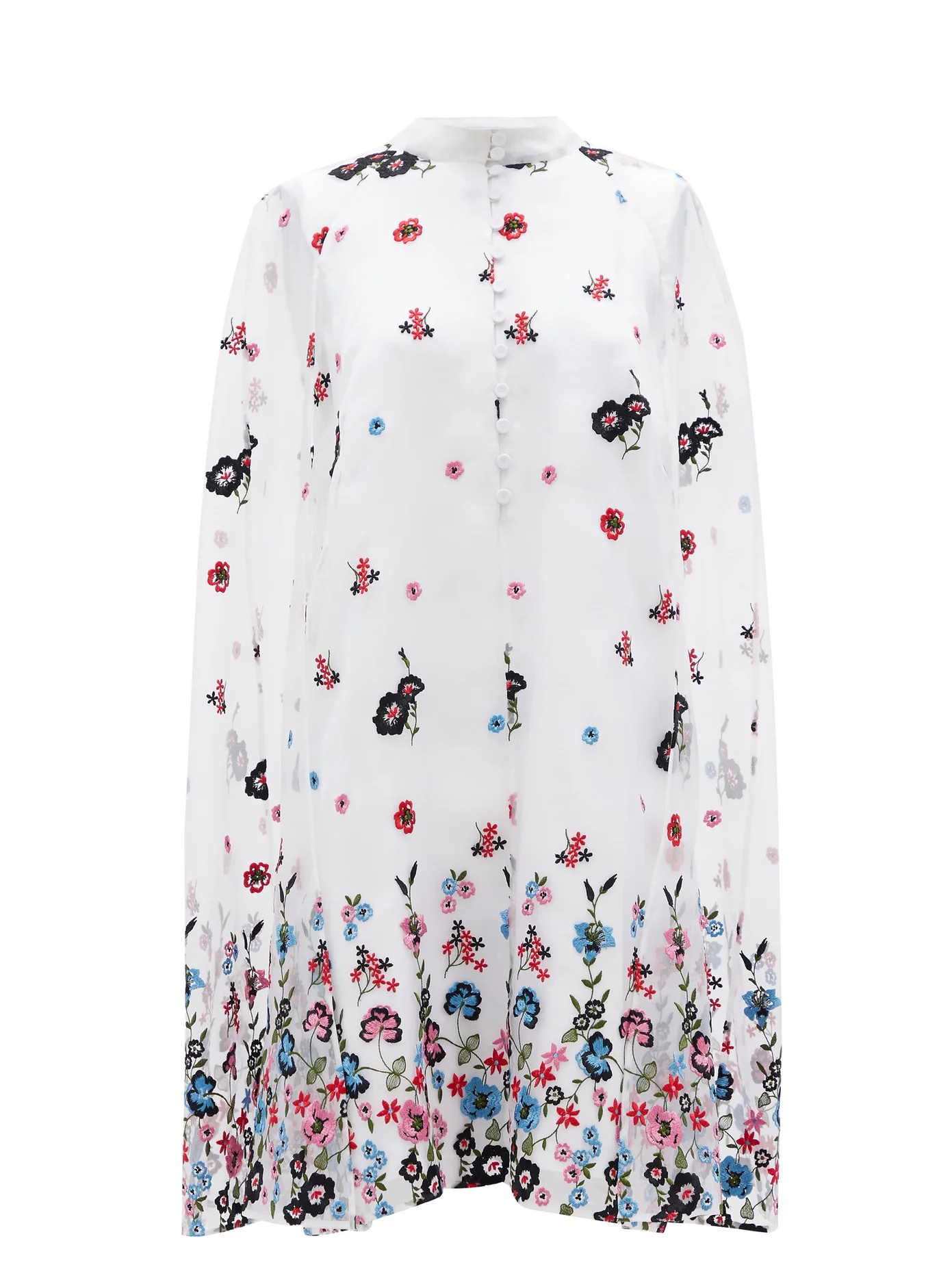 Caelyn cape-back floral-embroidered organza dress - 1