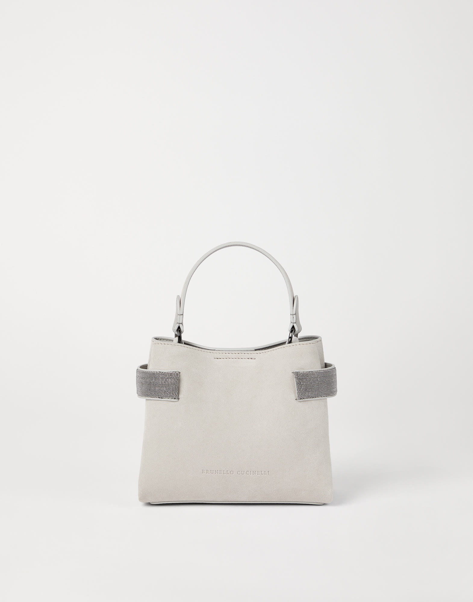 Essence small top-handle bag in suede with precious bands - 1