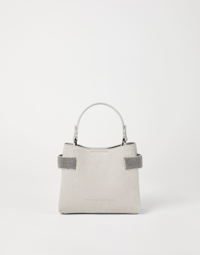 Essence small top-handle bag in suede with precious bands 1