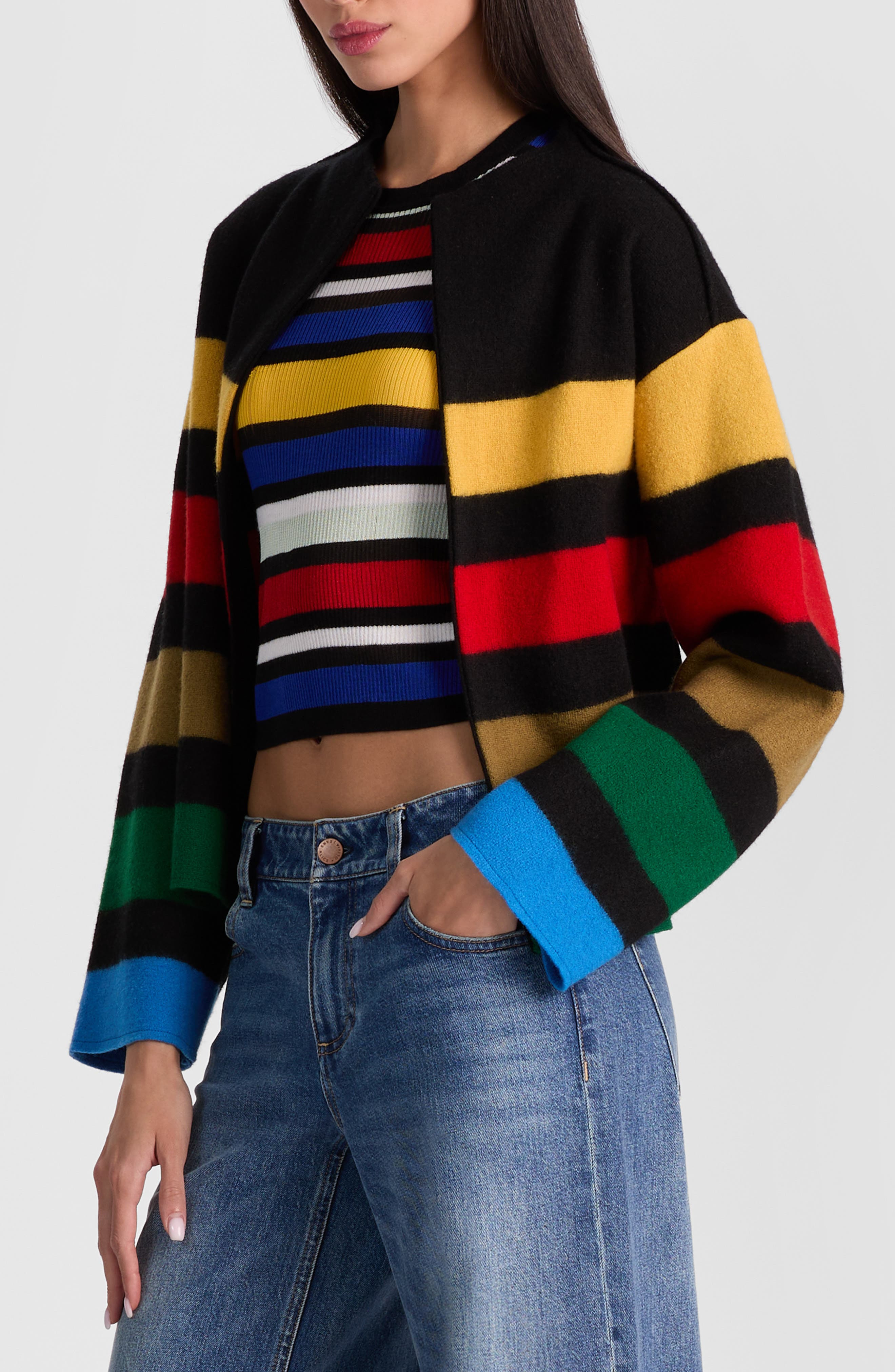 Alice + Olivia Pearson Stripe Wool Jacket in Black Multi at Nordstrom - 3