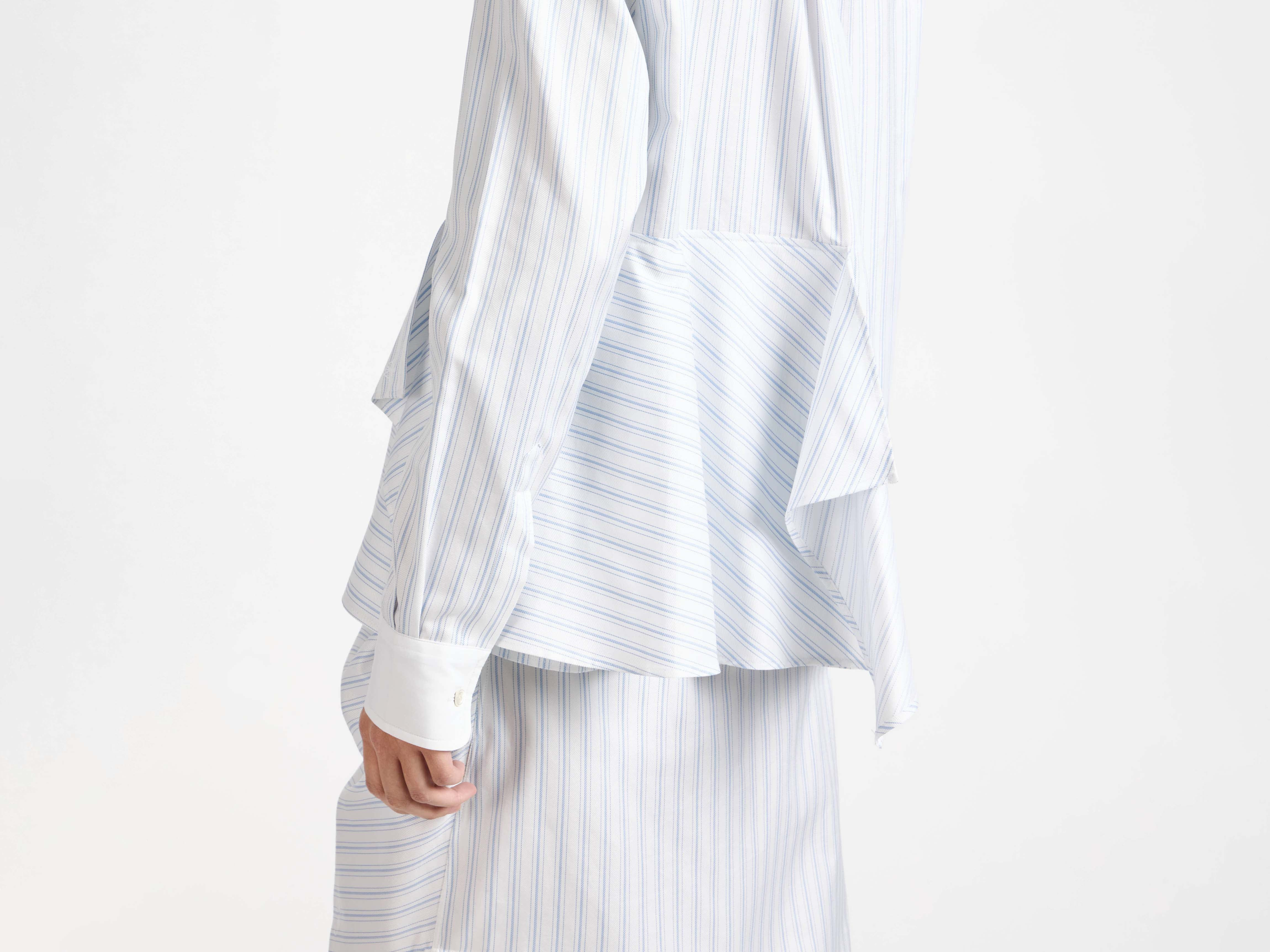 ASYMMETRIC DRAPED SHIRT IN WHITE & BLUE - 6