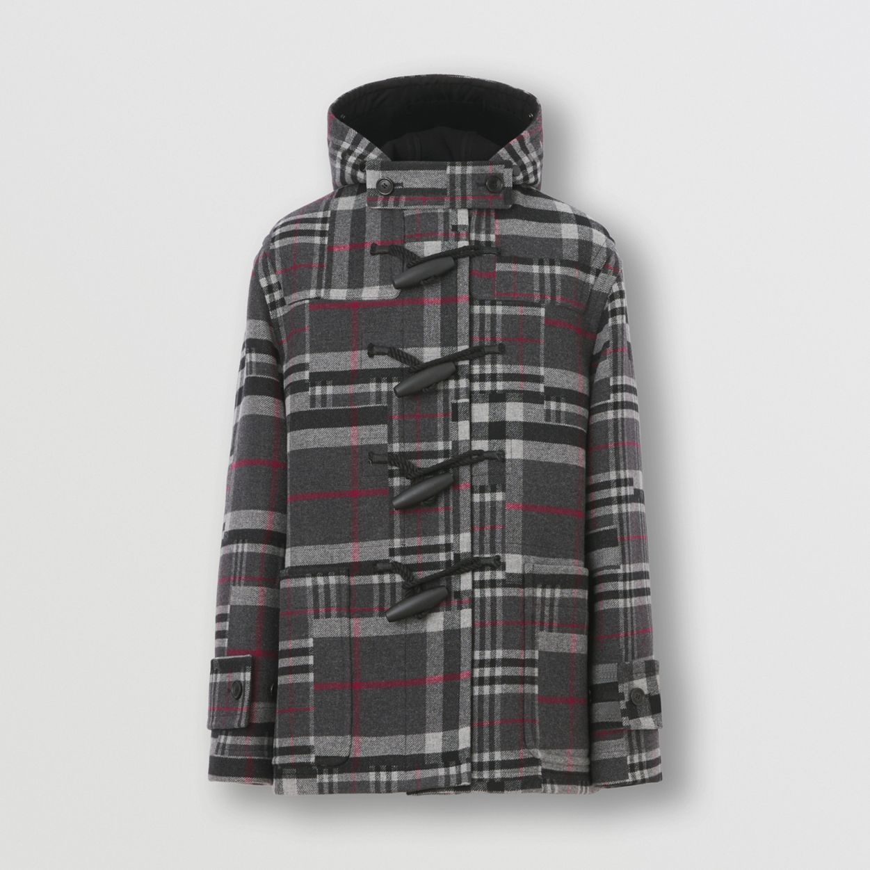 Check Wool Cashmere Oversized Hooded Duffle Coat - 4