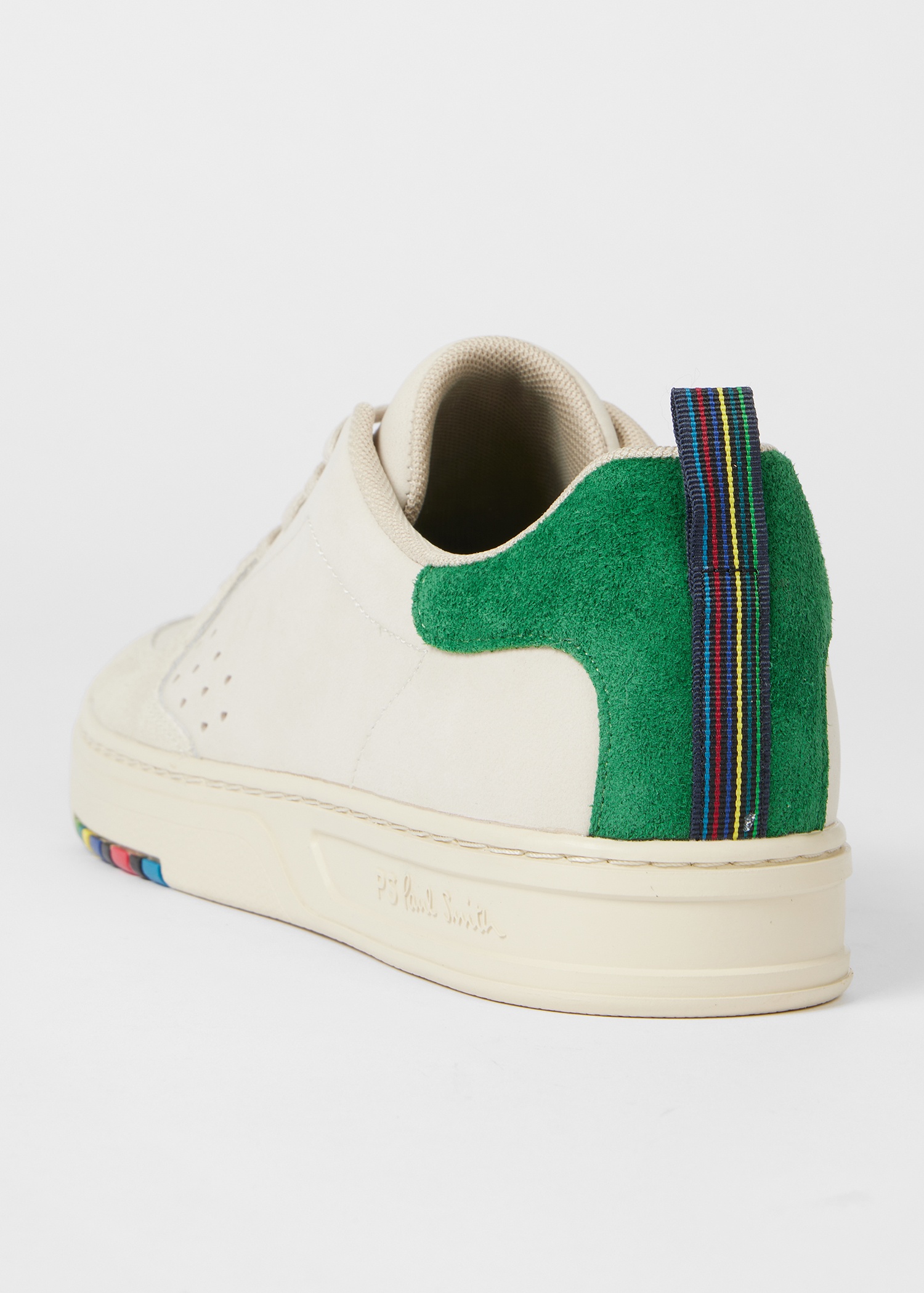 Ecru Leather 'Cosmo' Trainers With Green Trim - 4