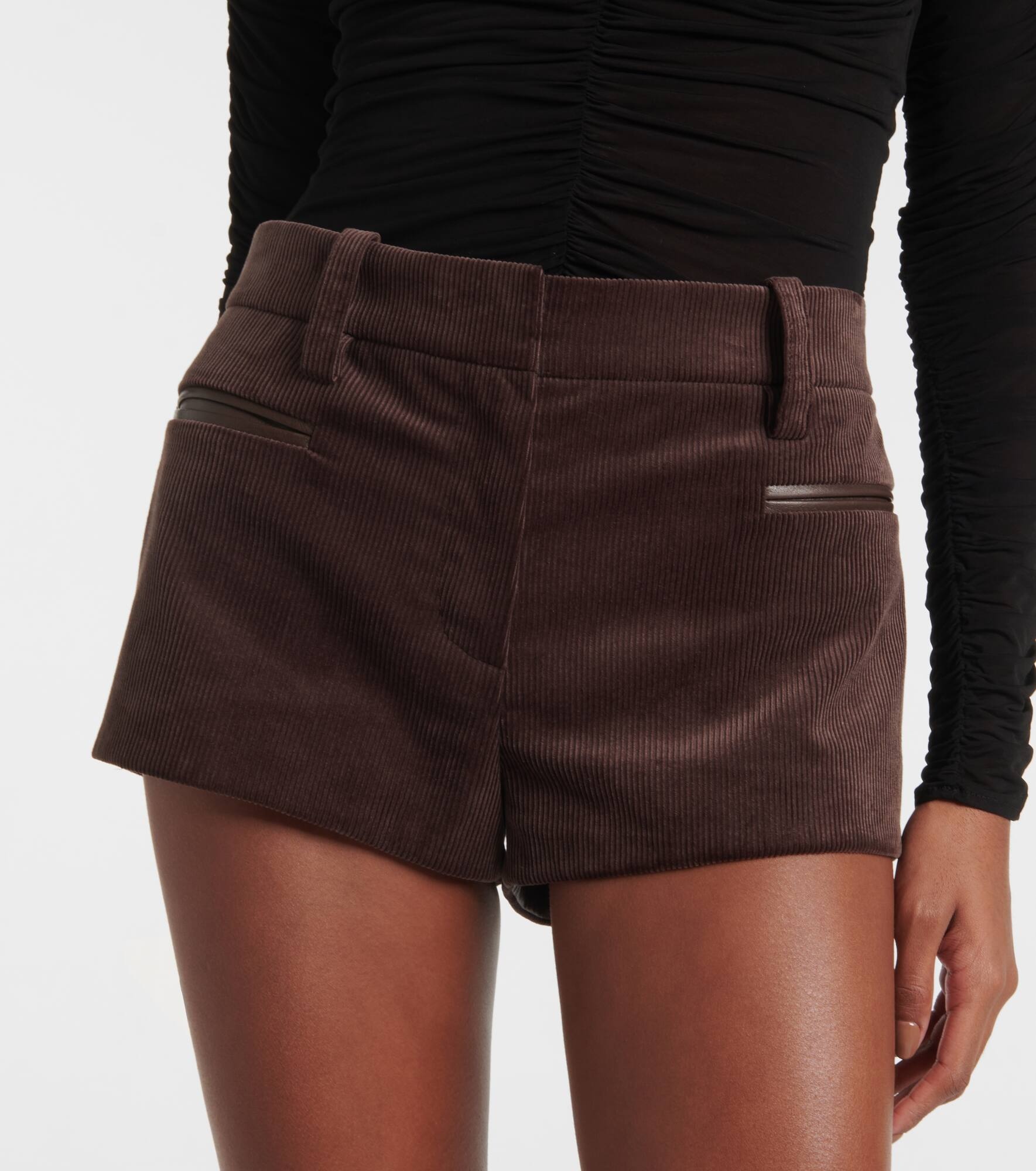 Leather-trimmed cotton corduroy shorts - 4