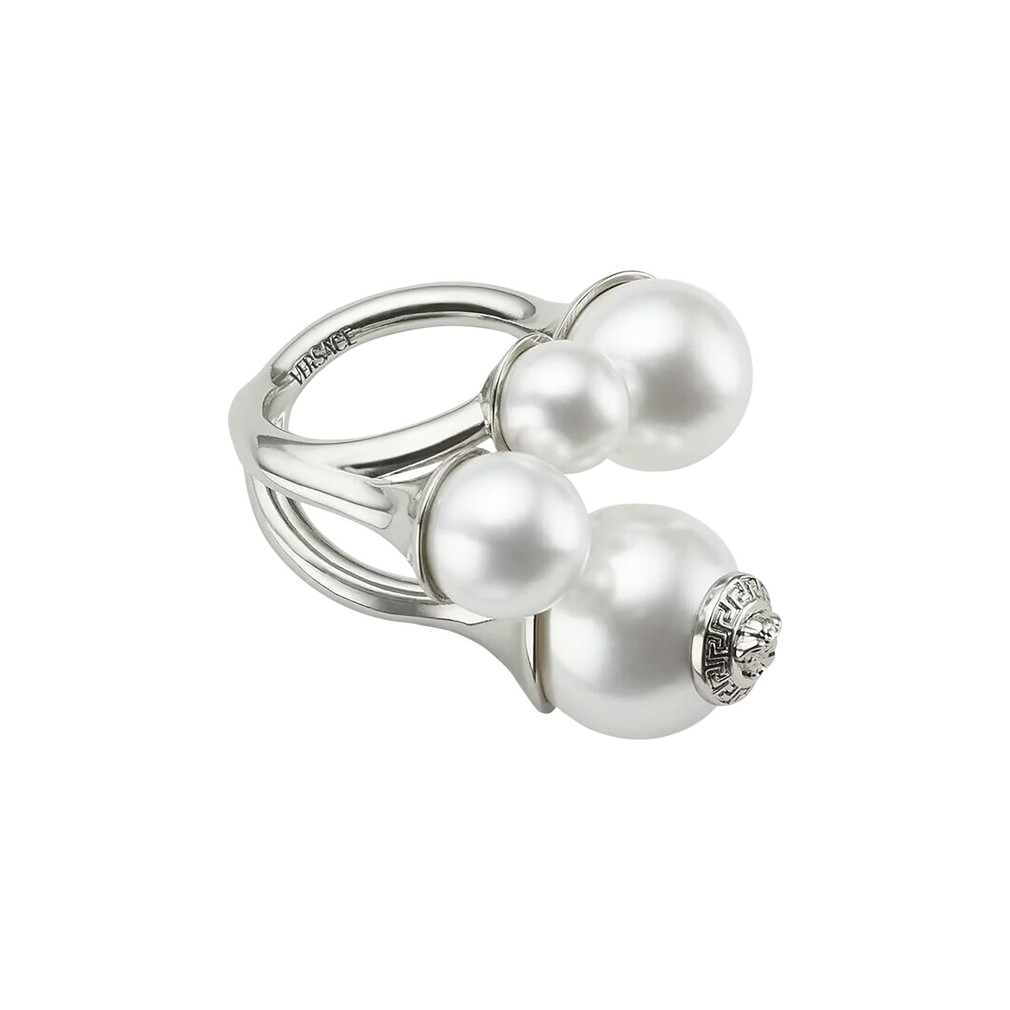 Versace Faux Pearl Ring 'Palladium/White' - 2