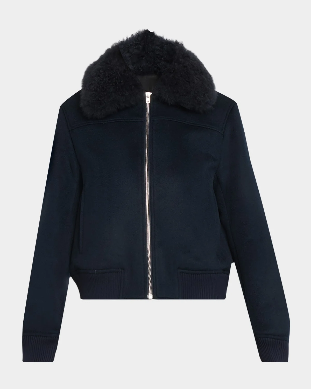 Cashmere-Blend Bomber Jacket with Removable Shearling Collar - 1