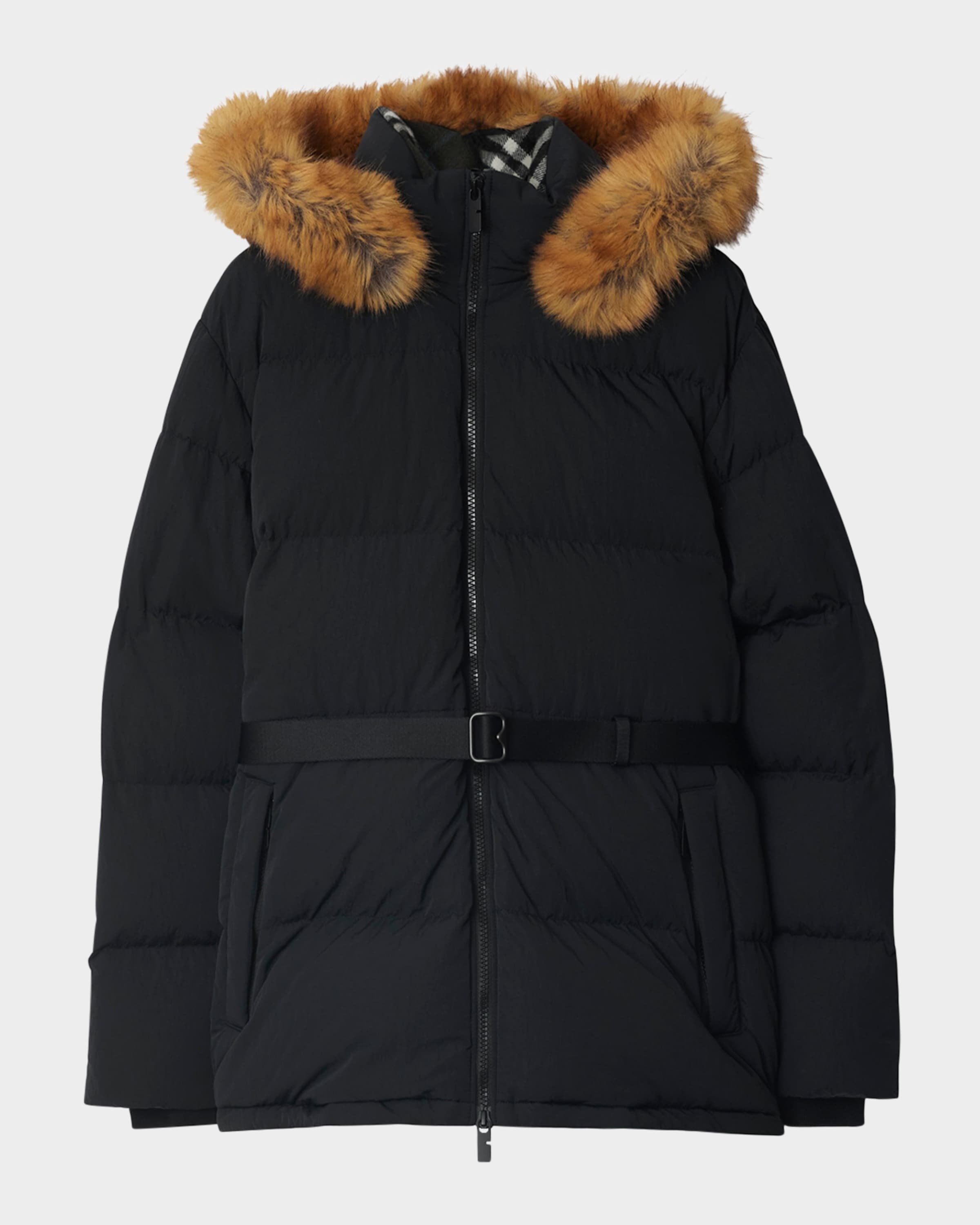 Belted Short Down Jacket With Detachable Hood - 2