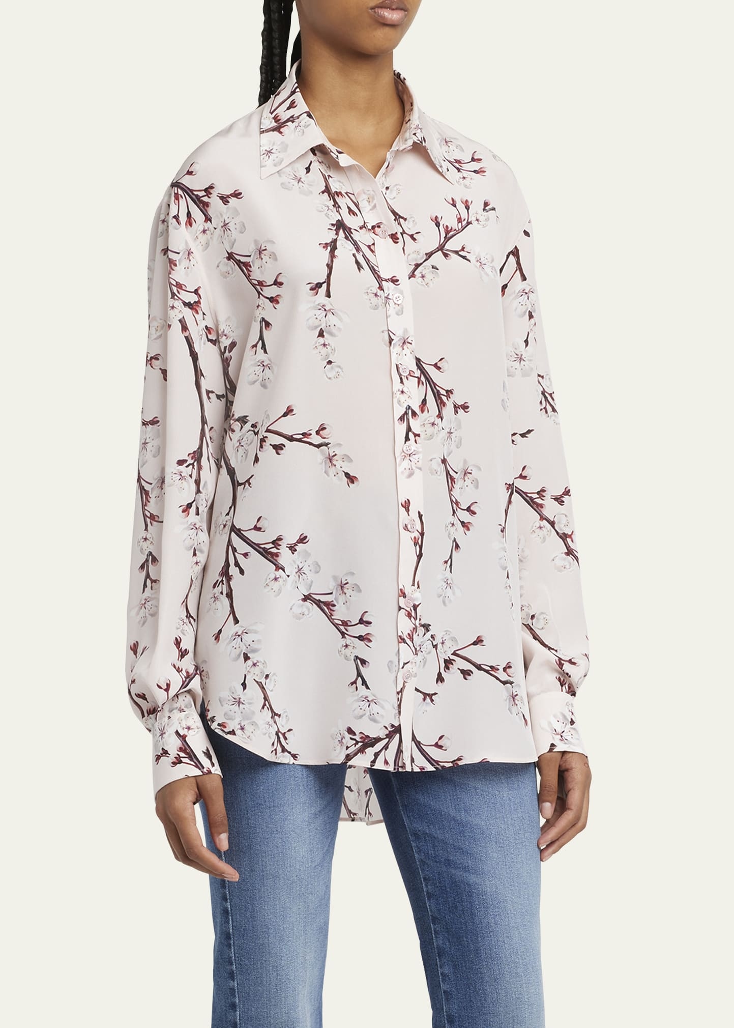 Cherry Blossom Print Button-Front Blouse - 4