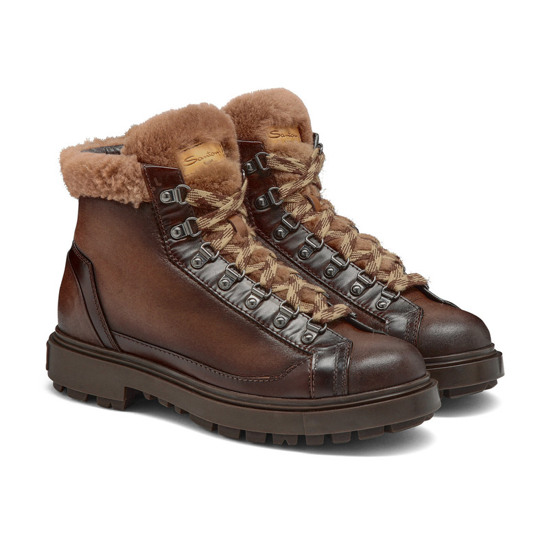 Men's dark brown suede hiking boot with fur 3