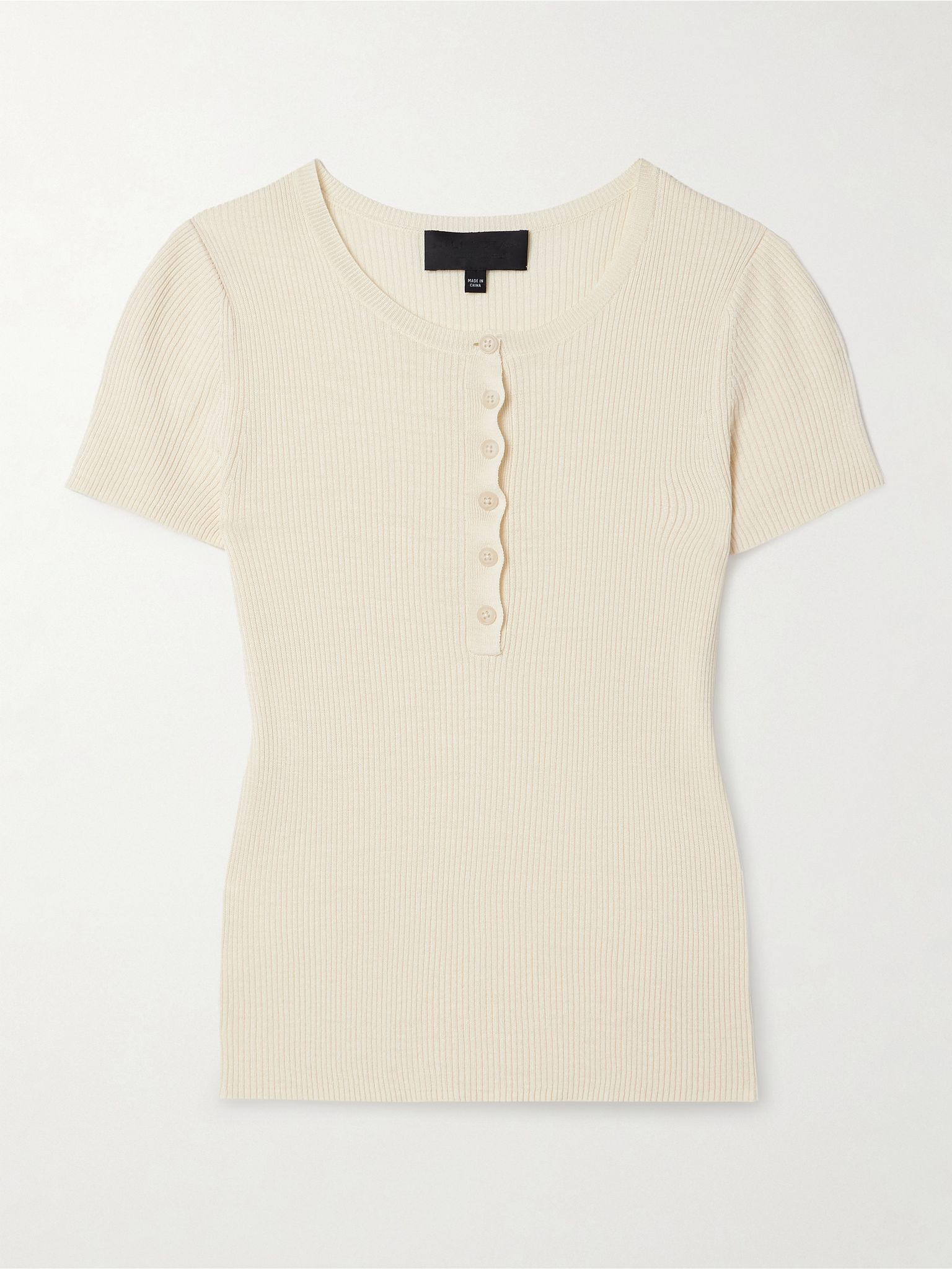 Francene ribbed silk Henley T-shirt Ivory - 1
