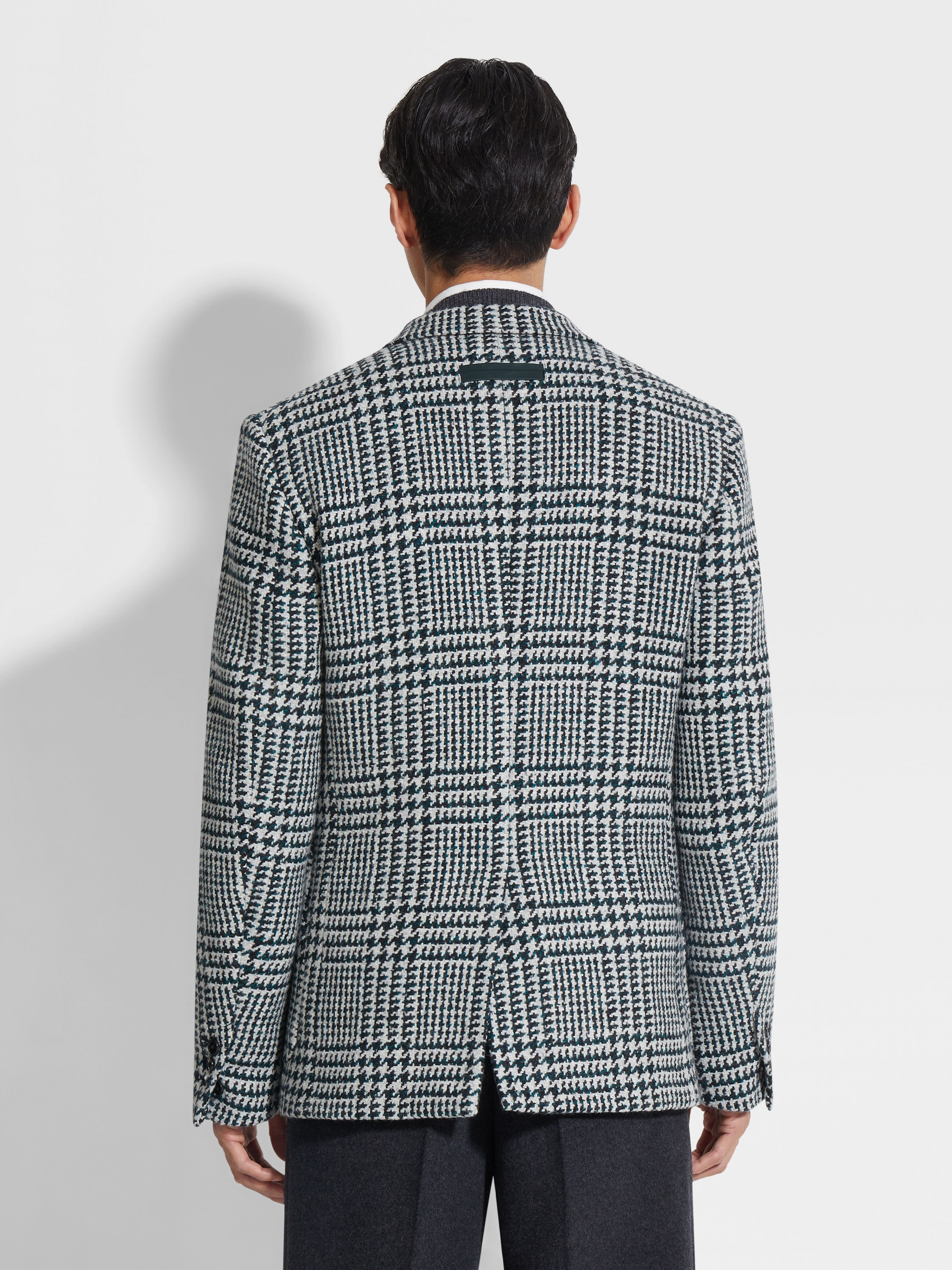 WHITE DARK GREEN AND BLACK WOOL AND CASHMERE JACKET - 5