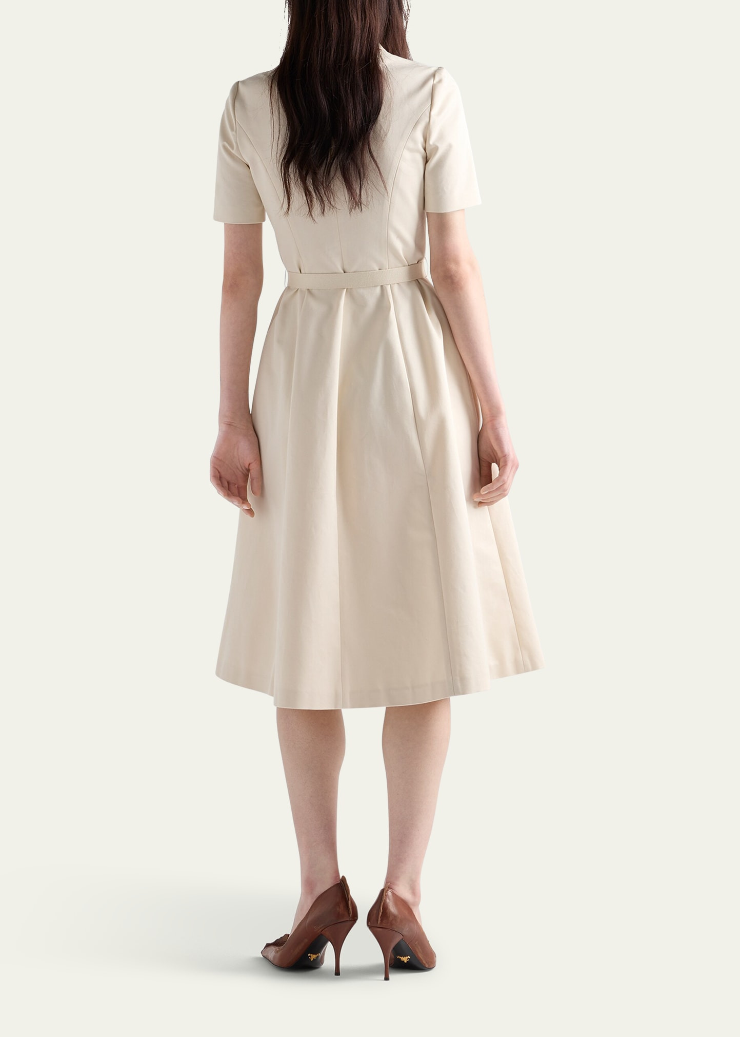 Short-Sleeve Belted Chino Midi Dress - 3