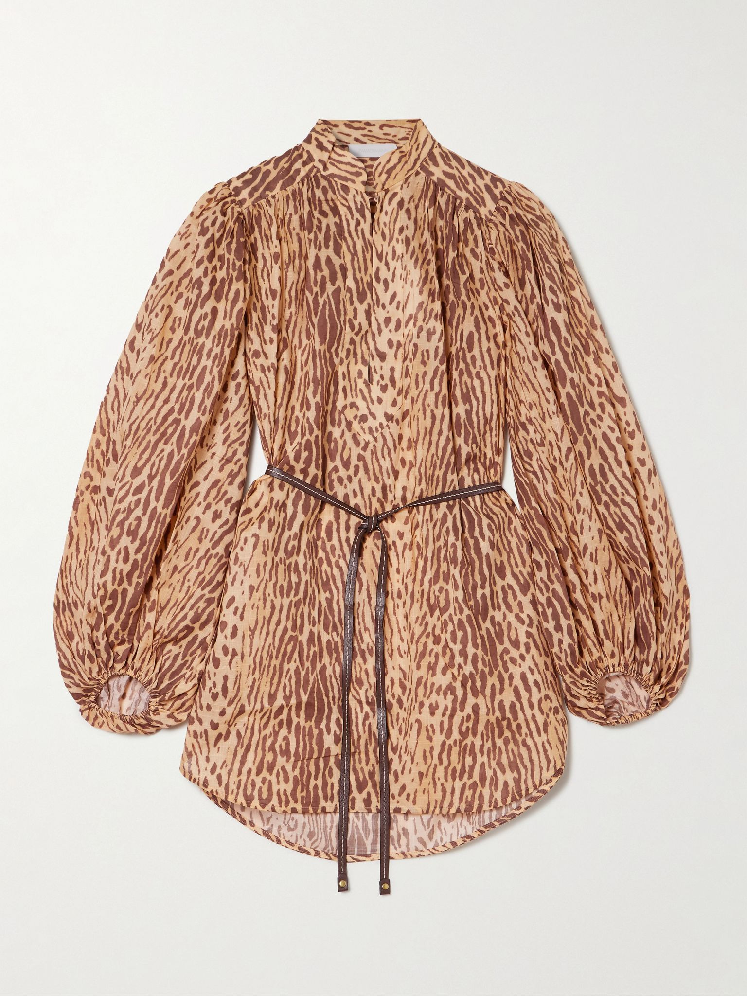 Cascadian belted leopard-print cotton-voile tunic Leopard print - 1