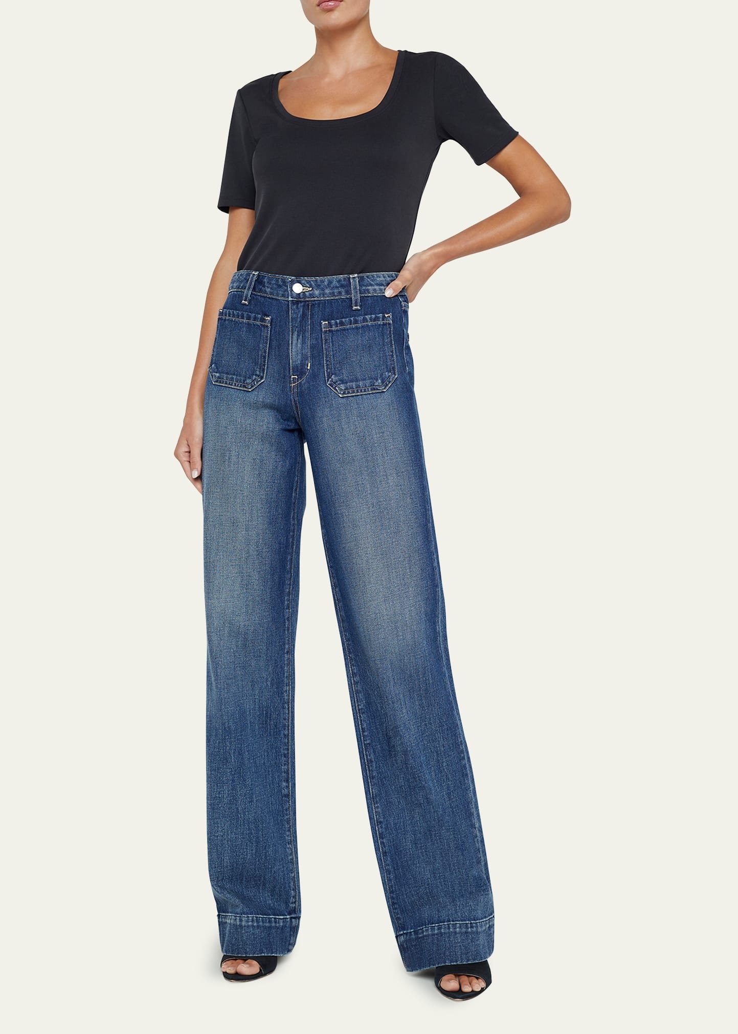 Nolan High-Rise Patch Pocket Wide-Leg Jeans - 2