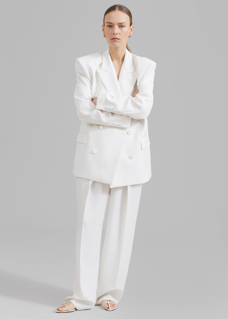 Zia Covered Buttons Blazer - White 10