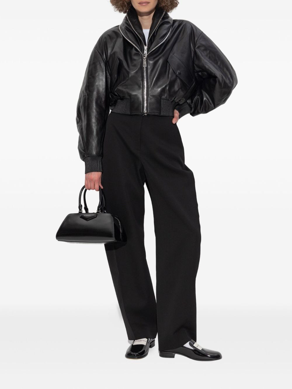 double-zip leather bomber jacket - 2