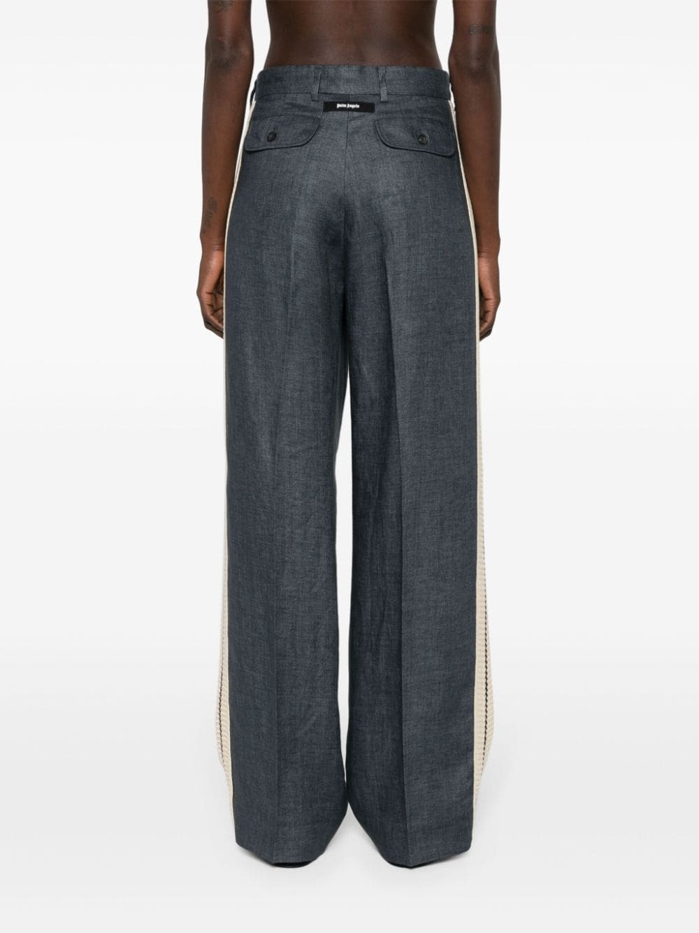 linen side-stripe straight-leg trousers - 4
