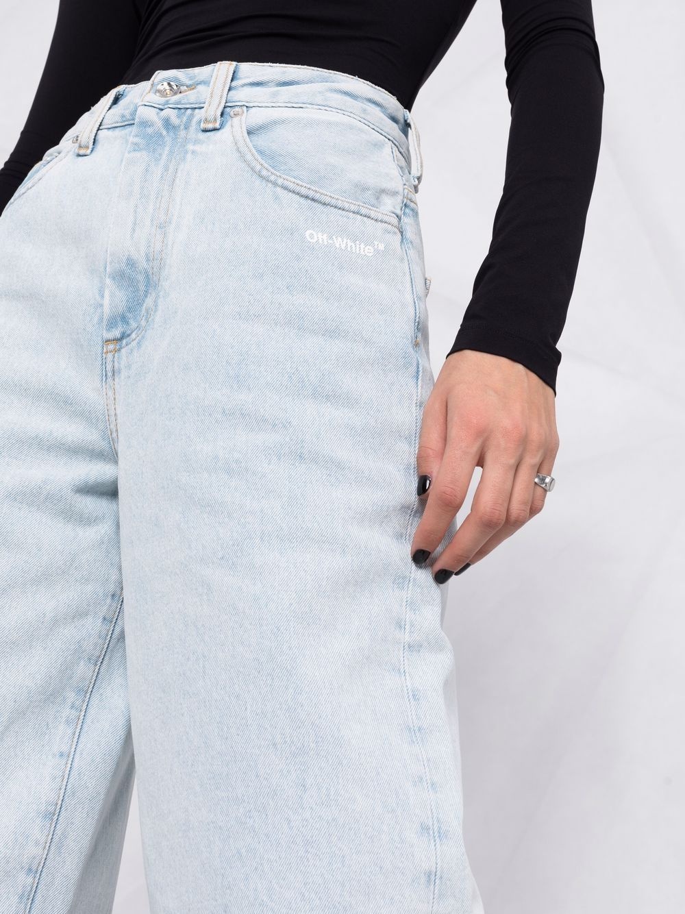 Diag-print wide-leg jeans - 5