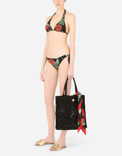 Dolce & Gabbana Rose-print padded triangle bikini top outlook