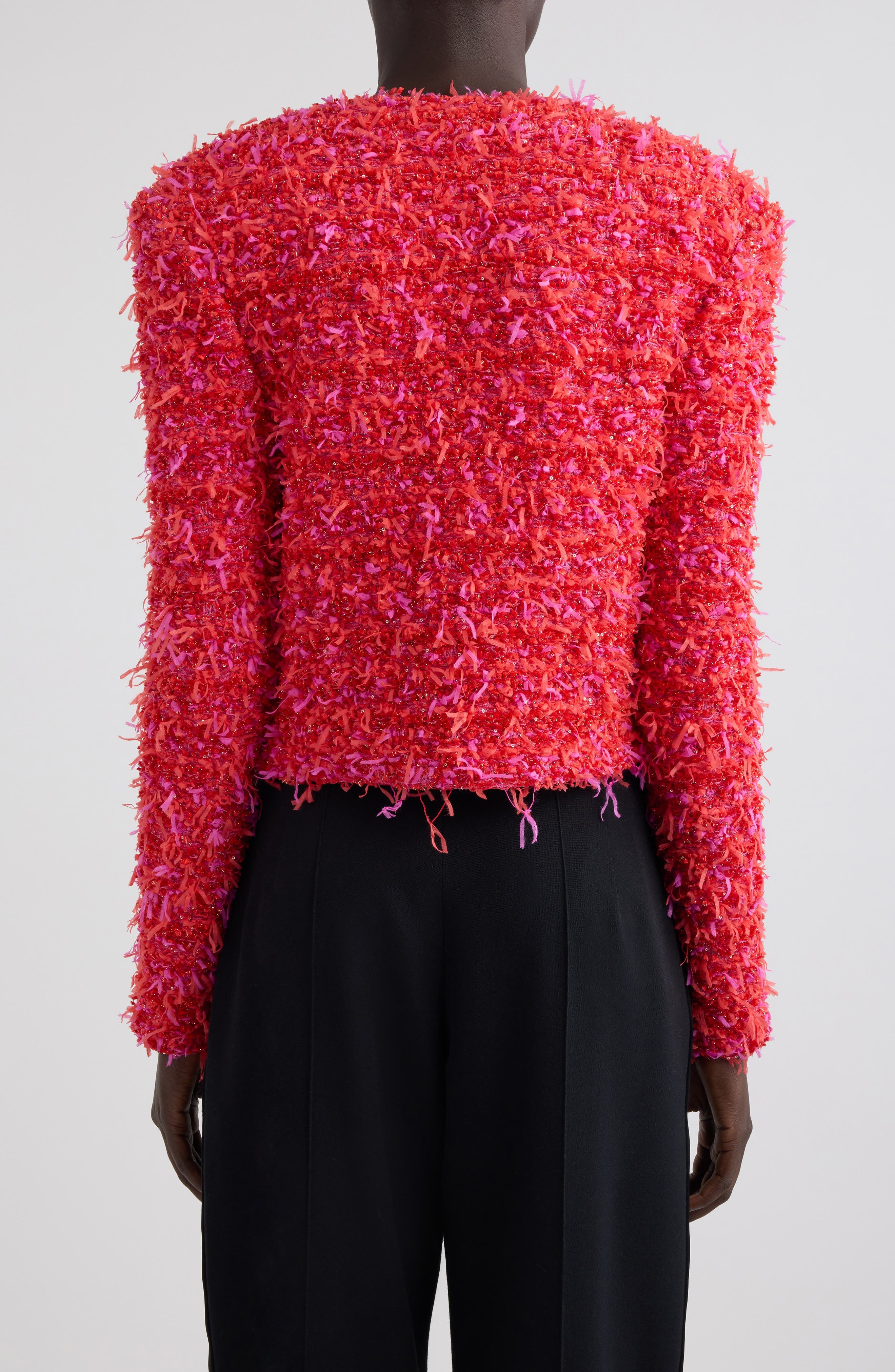 Balmain Crop Sequin Tweed Jacket in Mcw Red/Pink at Nordstrom - 2