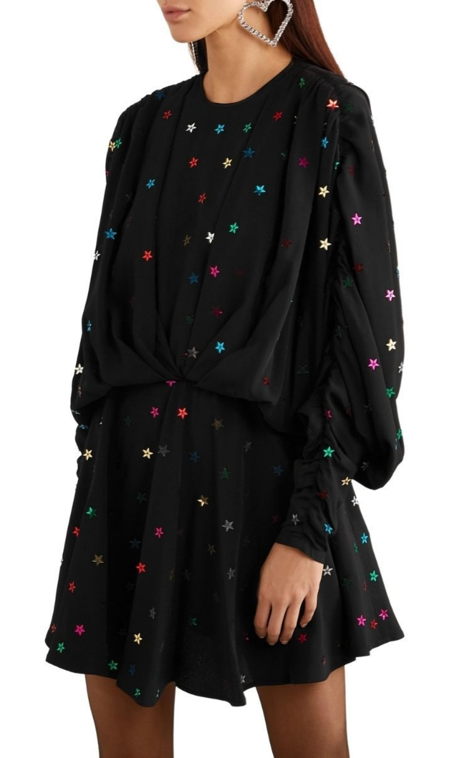 Gathered Sequin-embellished Crepe De Chine Mini Dress - 3