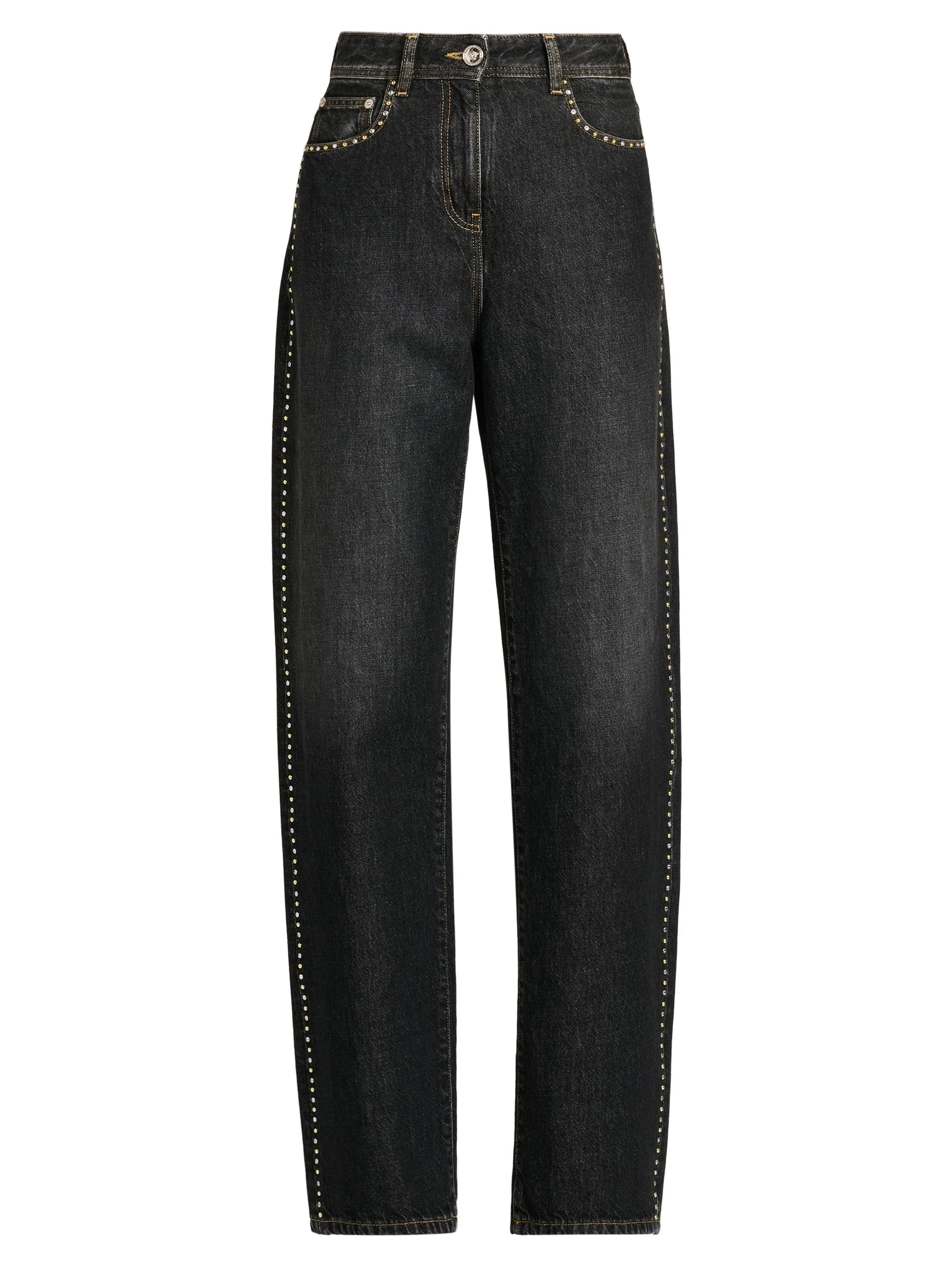 Women's Embellished Stone Washed Jeans - Black - 1