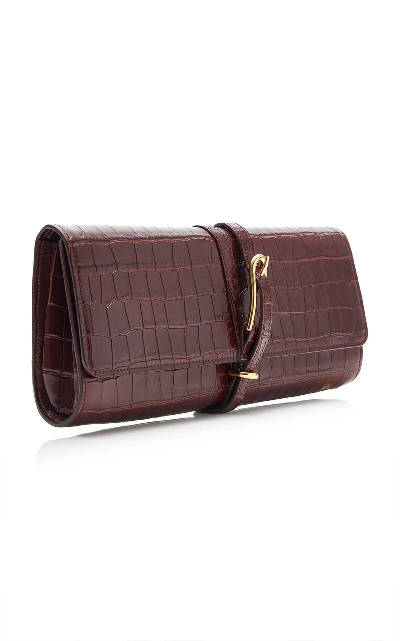 Belted Croc-Embossed Leather Clutch 3