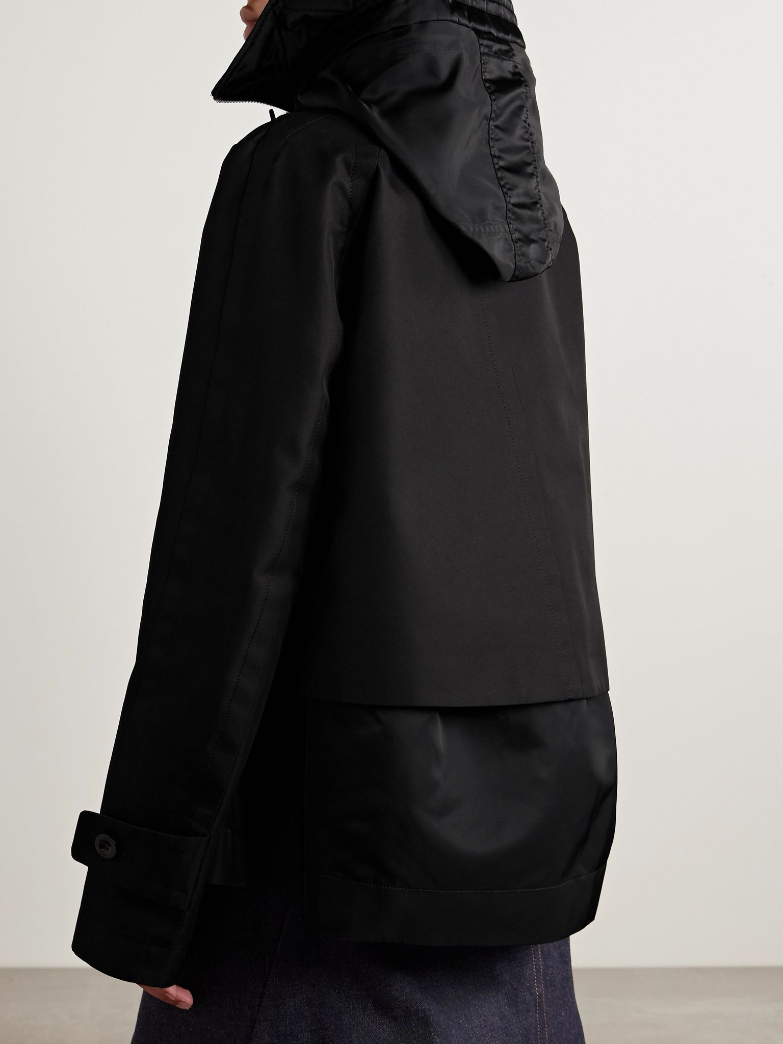 Paneled cotton-blend gabardine and padded shell jacket Black - 4