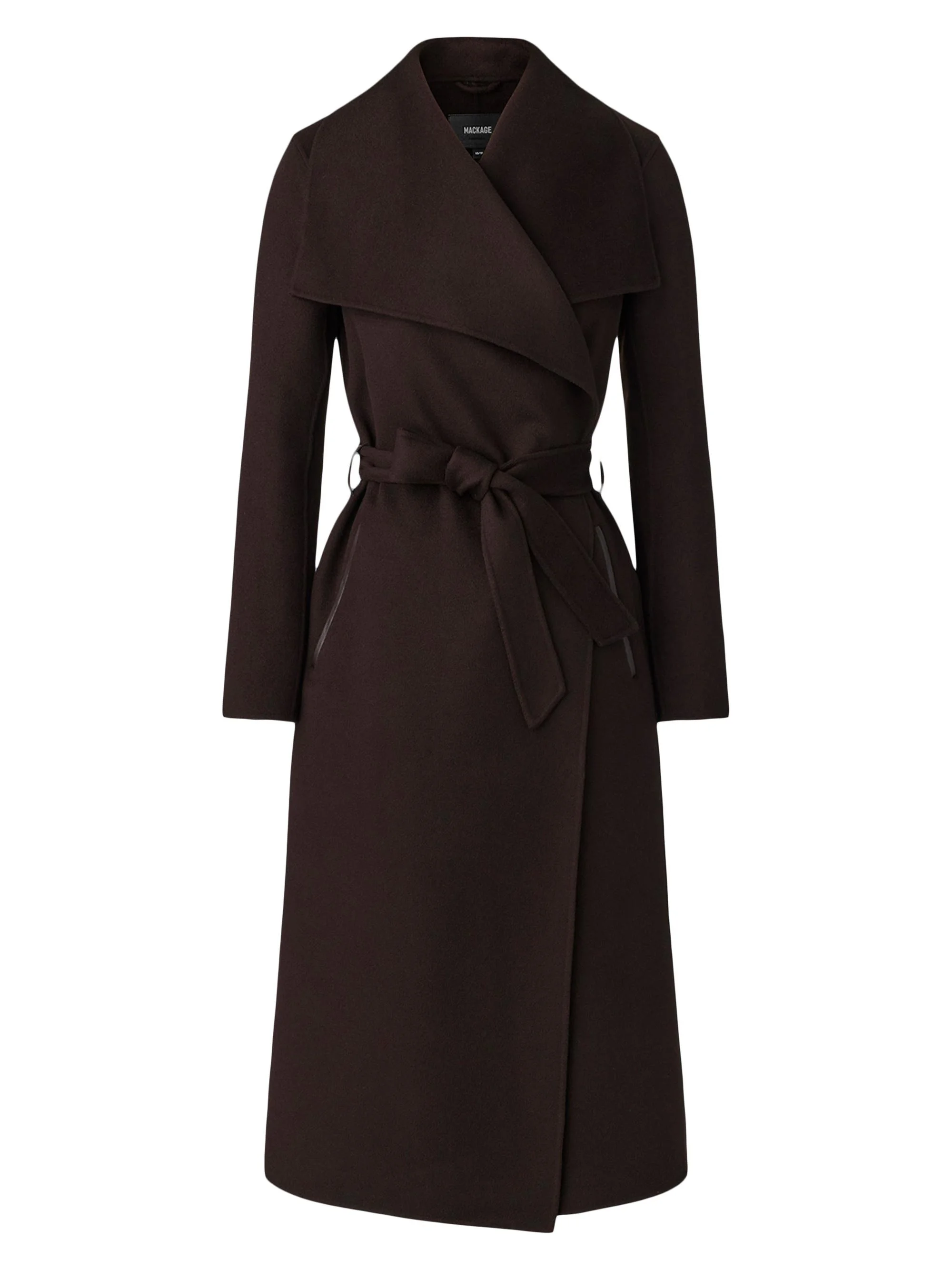 Women's Belted Light Wool Coat - Coffee - 1