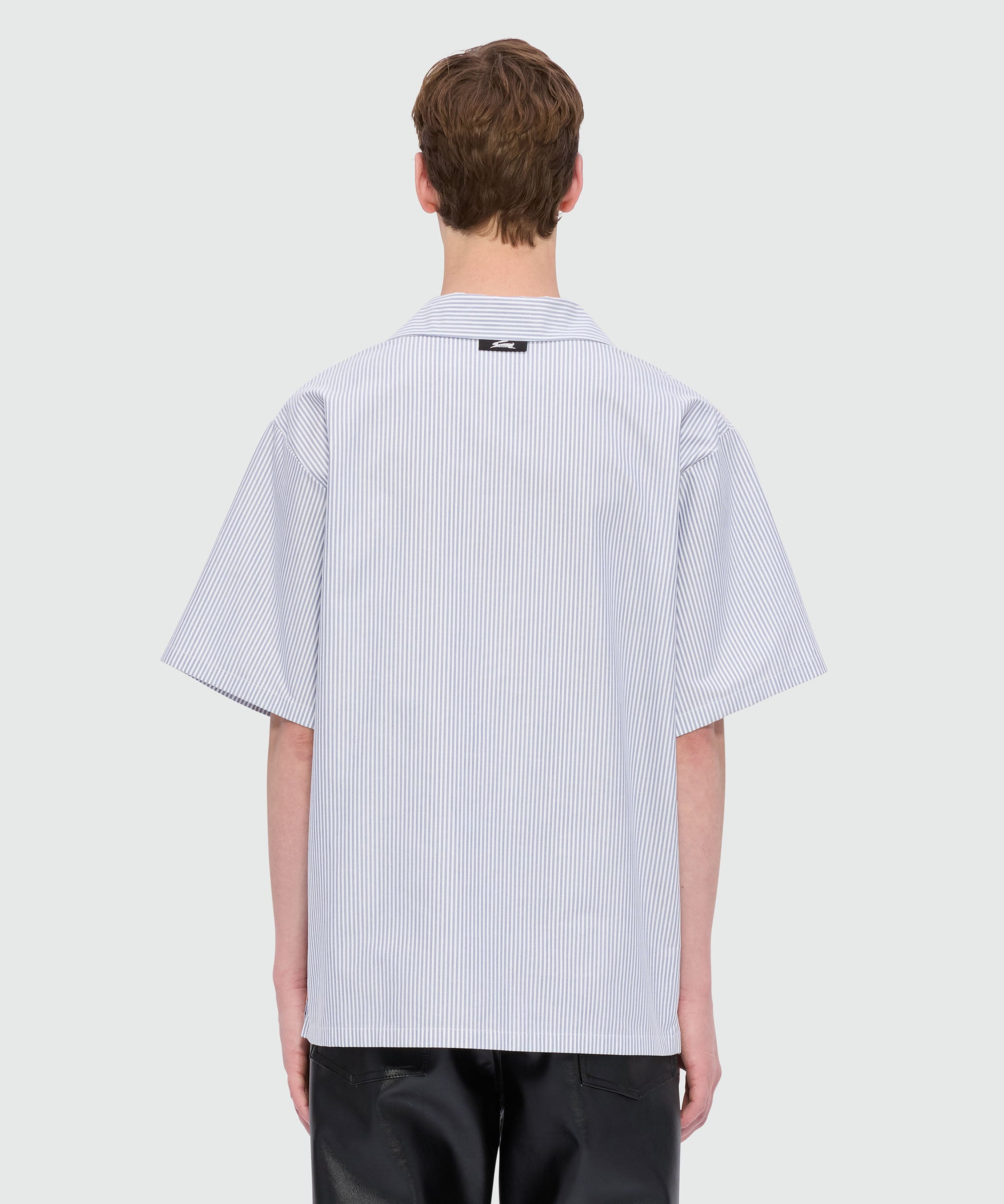 Blue Oxford striped bowling shirt with "Sketched Bunnies" print - 3