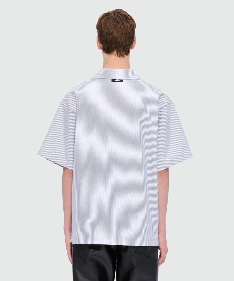 Blue Oxford striped bowling shirt with "Sketched Bunnies" print 3