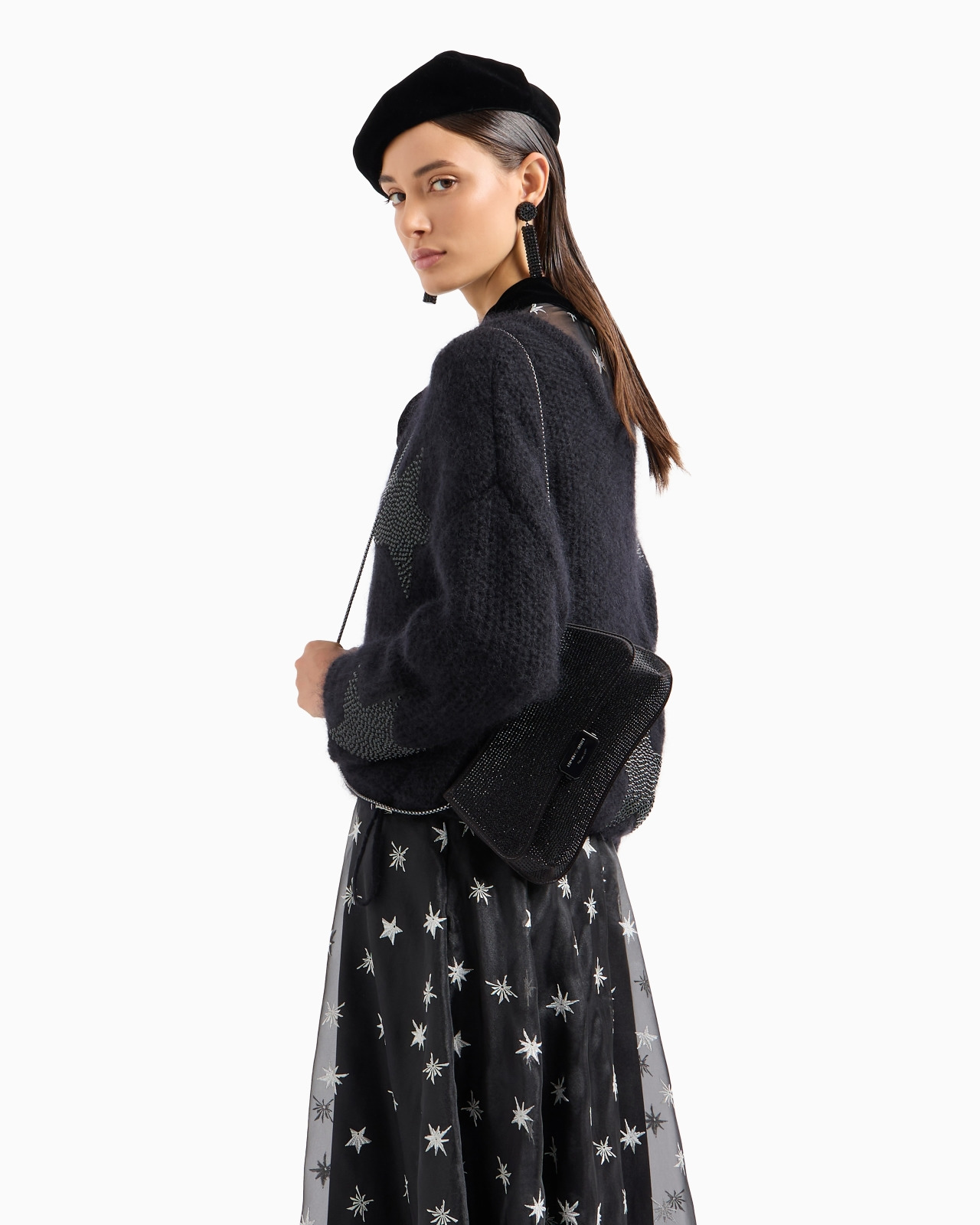 ORGANZA LONG SKIRT WITH ALL-OVER STAR EMBROIDERY AND VELVET WAISTBAND - 5