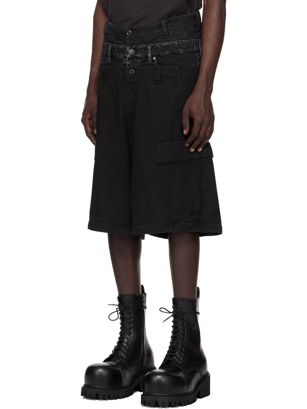BALENCIAGA Black Triple Layered Cargo Pants | ssense