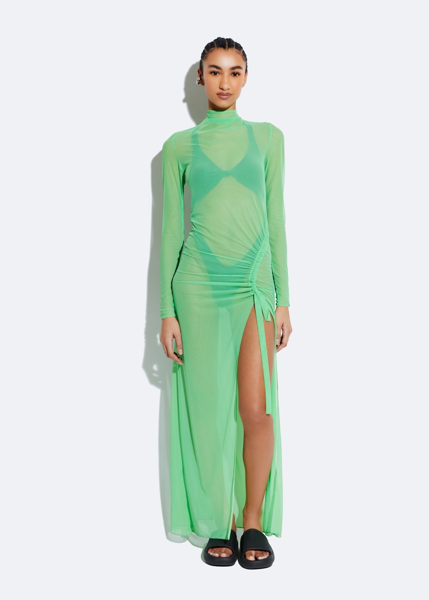 Mesh Bias Tab Slit Dress - 2