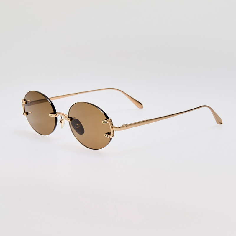 LINDA FARROW Stella Sunglasses in Brown and Gold outlook