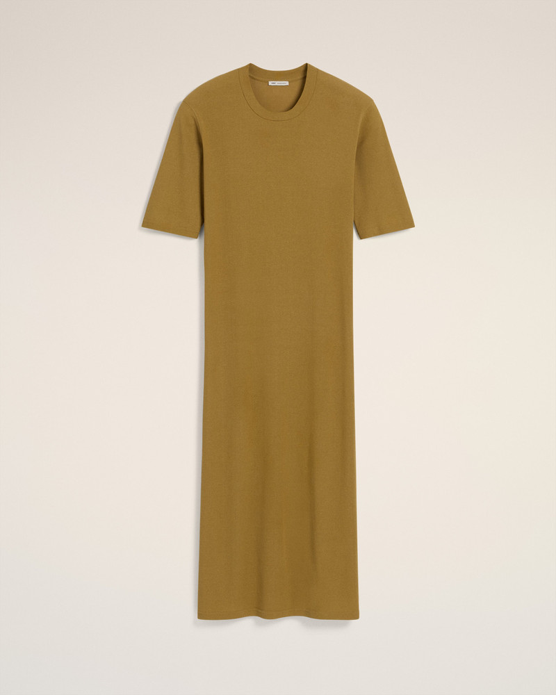 MUSTARD COTTON SHORT SLEEVE MIDI DRESS 2